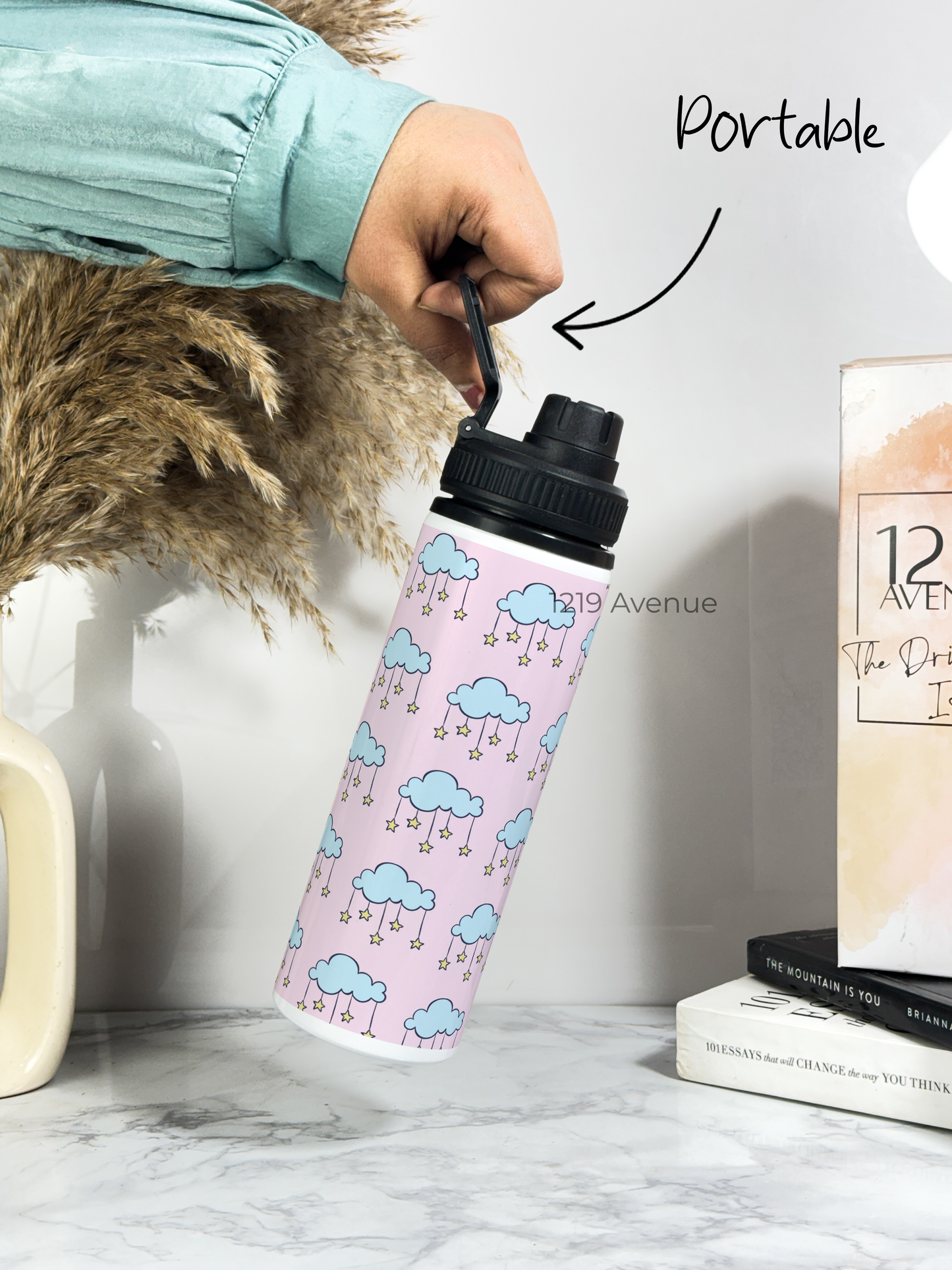 700ml Printed TANK-Sip Water Bottle | Starry Clouds Print | For Office, School, Sports | Sipper Bottle with Carry Hook, Durable & Stylish