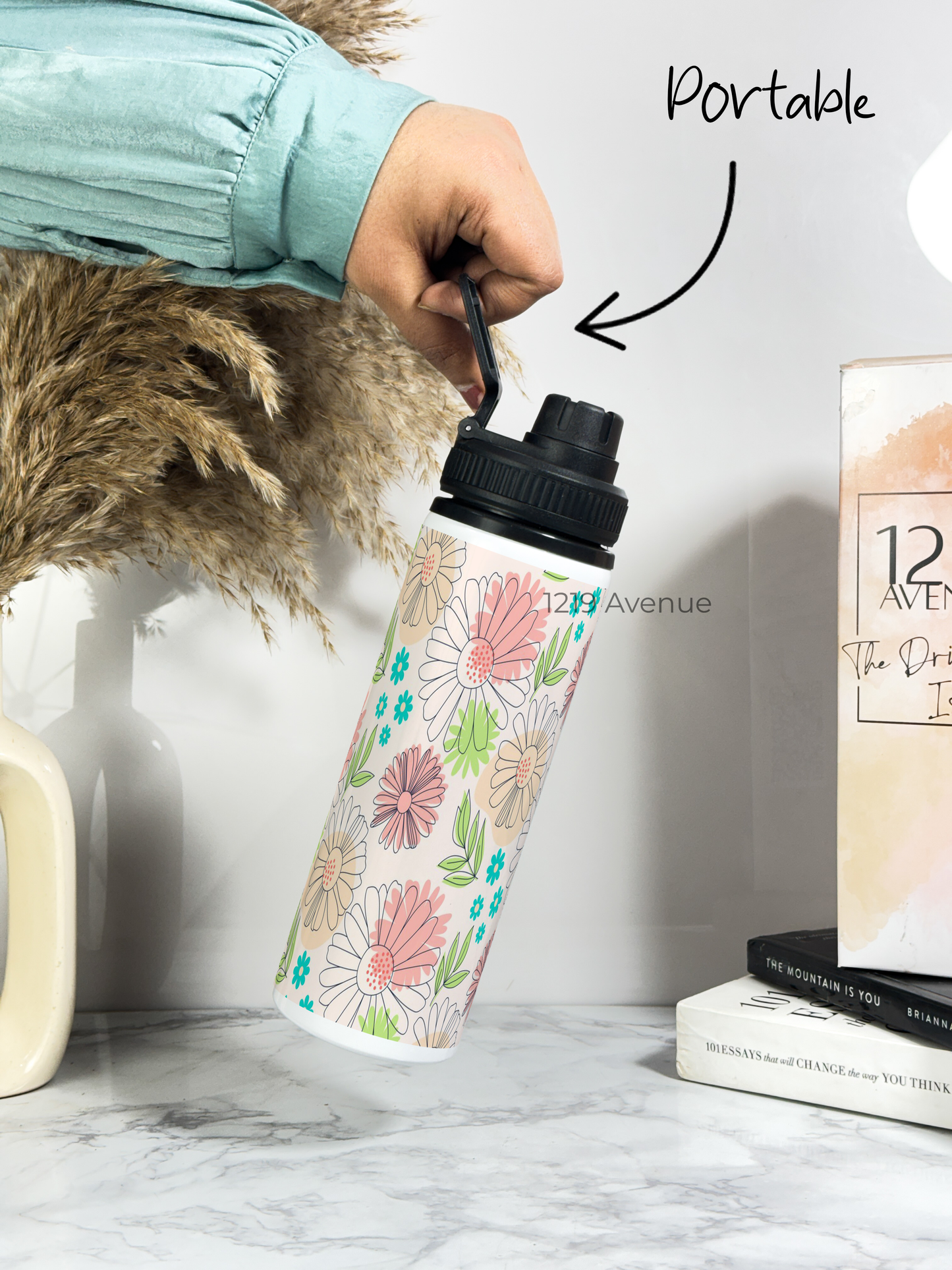700ml Printed TANK-Sip Water Bottle | Floral Magic Print | For Office, School, Sports | Sipper Bottle with Carry Hook, Durable & Stylish