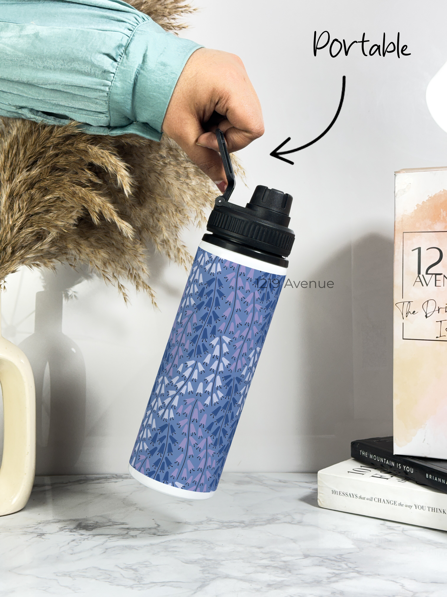 700ml Printed TANK-Sip Water Bottle | Lily Marble Print | For Office, School, Sports | Sipper Bottle with Carry Hook, Durable & Stylish