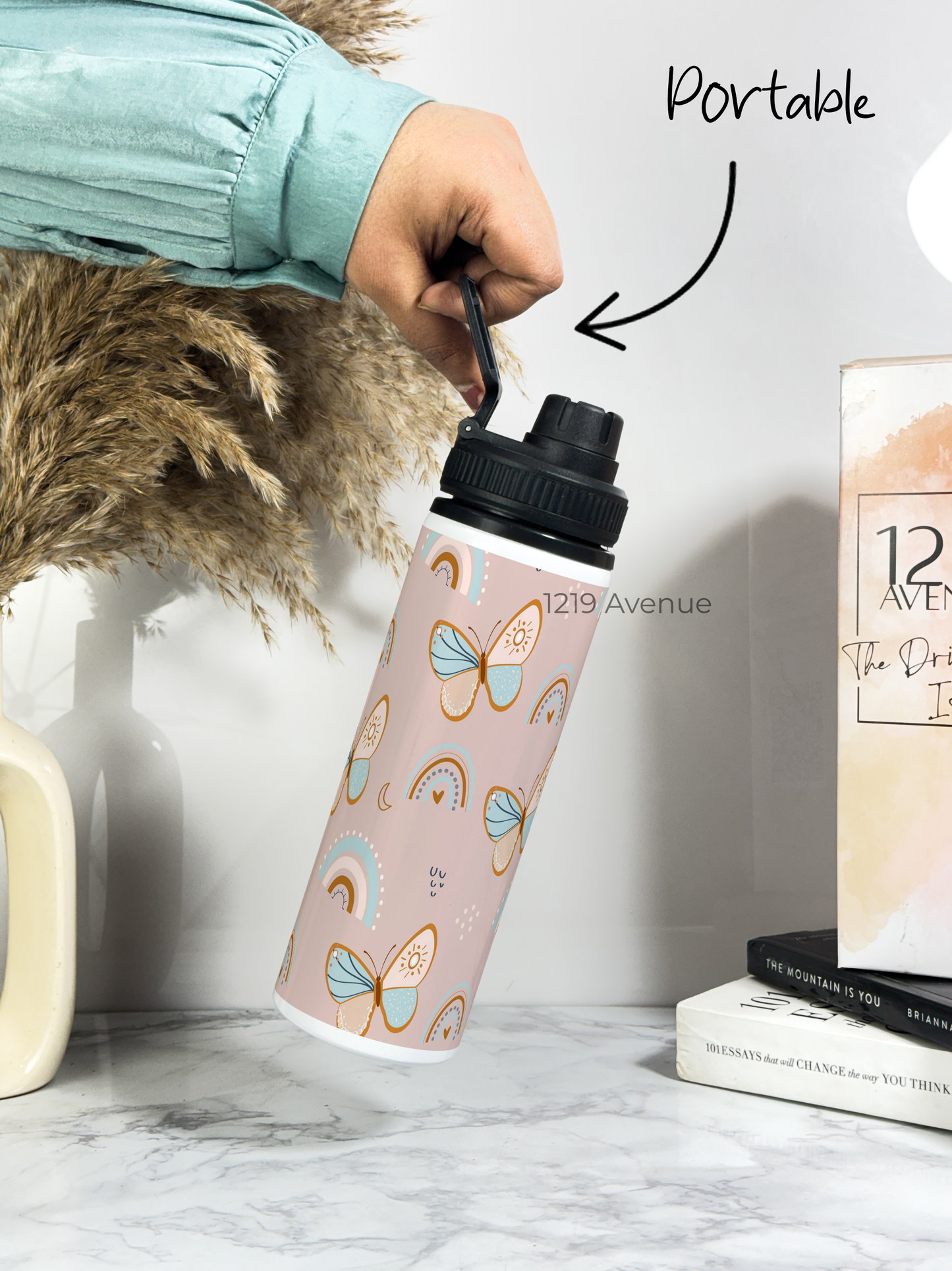 700ml Printed TANK-Sip Water Bottle | Butterfly Abstract Print | For Office, School, Sports | Sipper Bottle with Carry Hook, Durable & Stylish