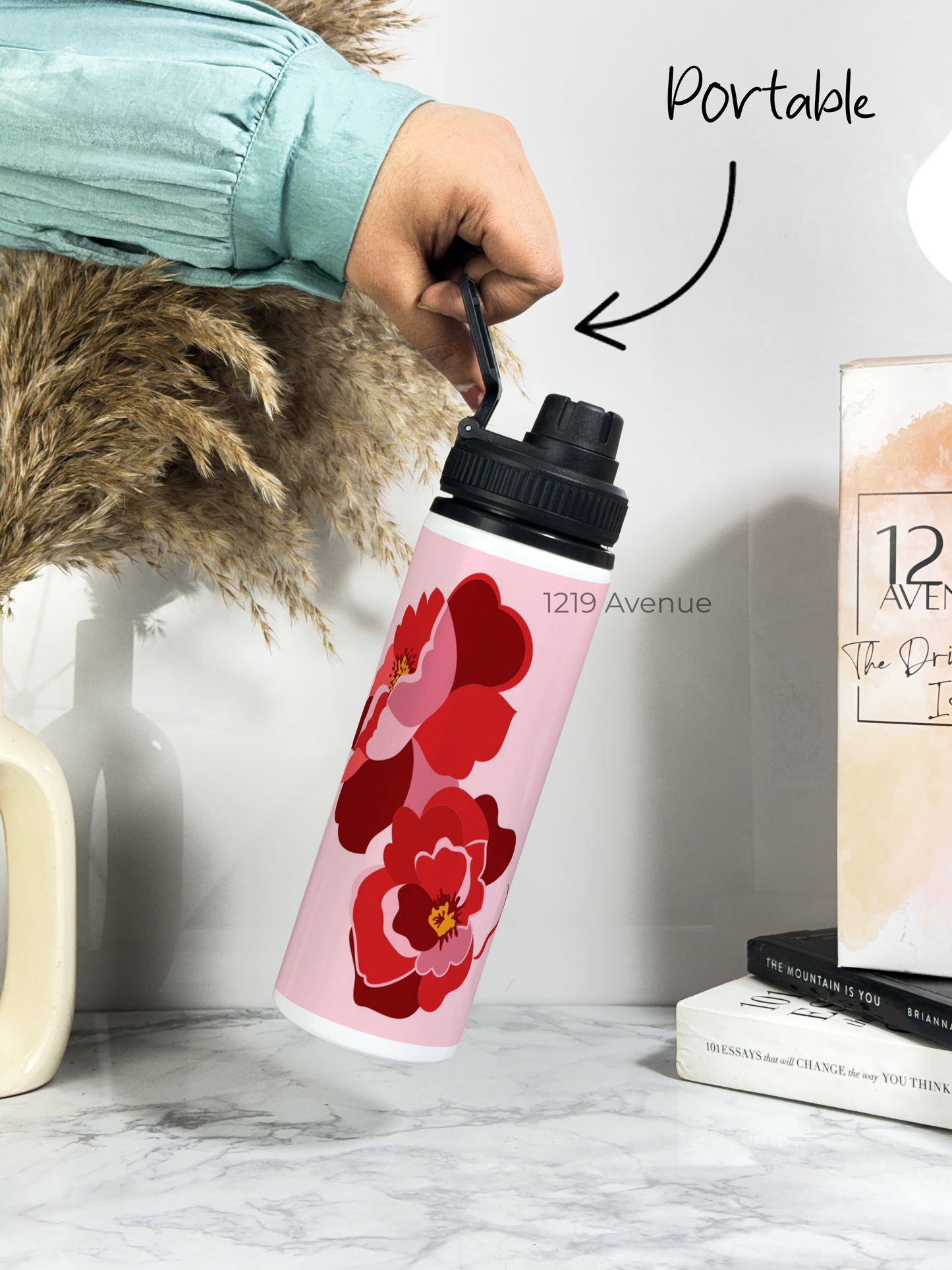 700ml Printed TANK-Sip Water Bottle | Rose Love Print | For Office, School, Sports | Sipper Bottle with Carry Hook, Durable & Stylish