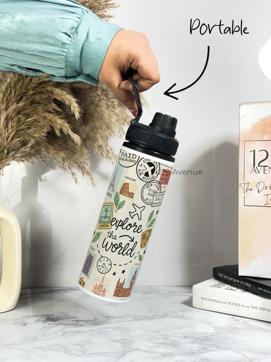 Tank-Sip Bottle 750ml | Wanderer Print | Leak Proof | Printed Bottle with Carry Hook, Durable & Stylish