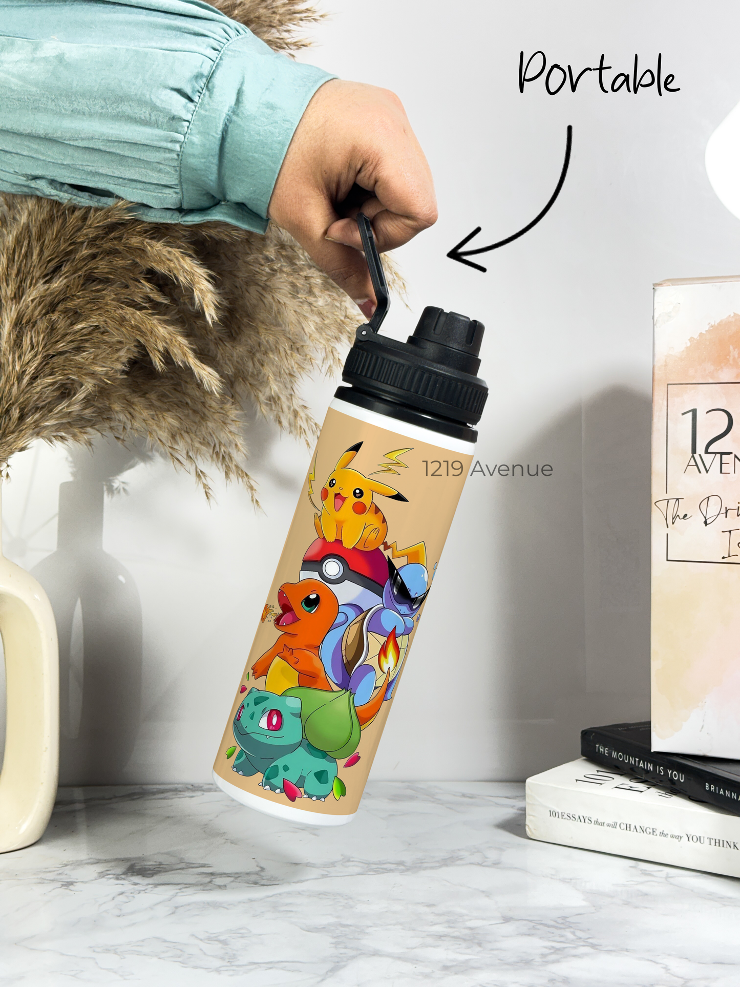 700ml Printed TANK-Sip Water Bottle | Ashy-Pokemon Print | For Office, School, Sports | Sipper Bottle with Carry Hook, Durable & Stylish