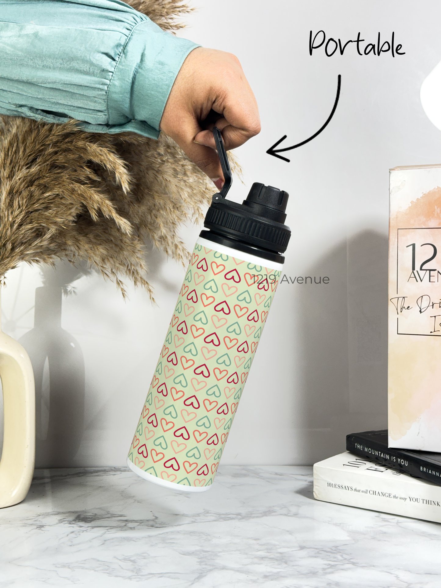 700ml Printed TANK-Sip Water Bottle | Hearts Match* Print | For Office, School, Sports | Sipper Bottle with Carry Hook, Durable & Stylish