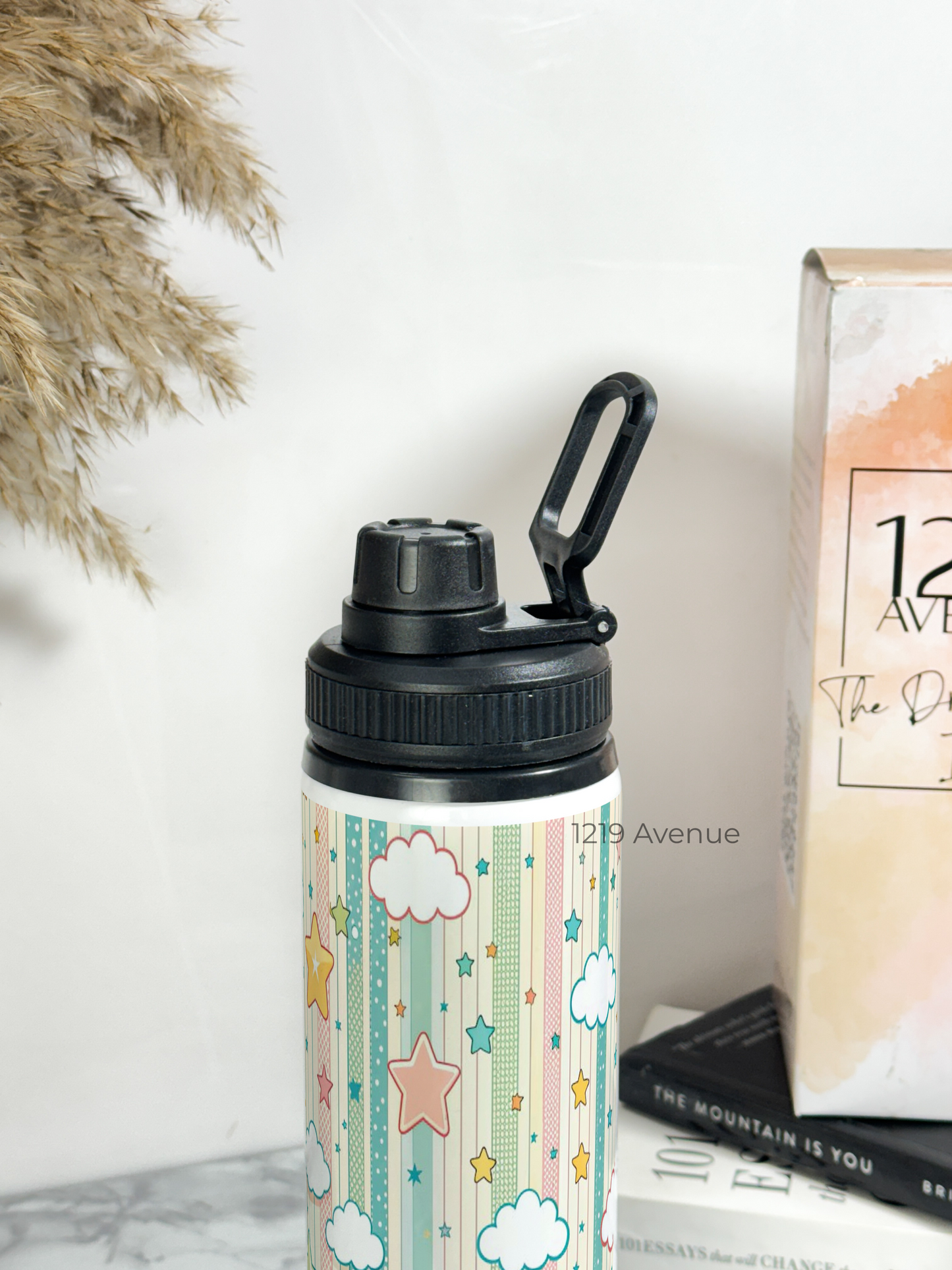 700ml Printed TANK-Sip Water Bottle | Abstract Clouds Star Print | For Office, School, Sports | Sipper Bottle with Carry Hook, Durable & Stylish