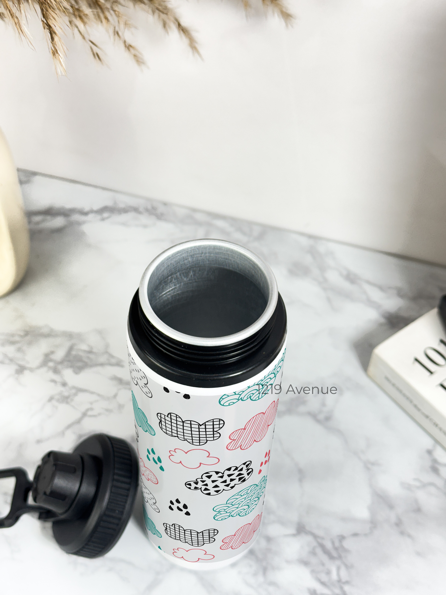 700ml Printed TANK-Sip Water Bottle | Clouds Sketch Print | For Office, School, Sports | Sipper Bottle with Carry Hook, Durable & Stylish