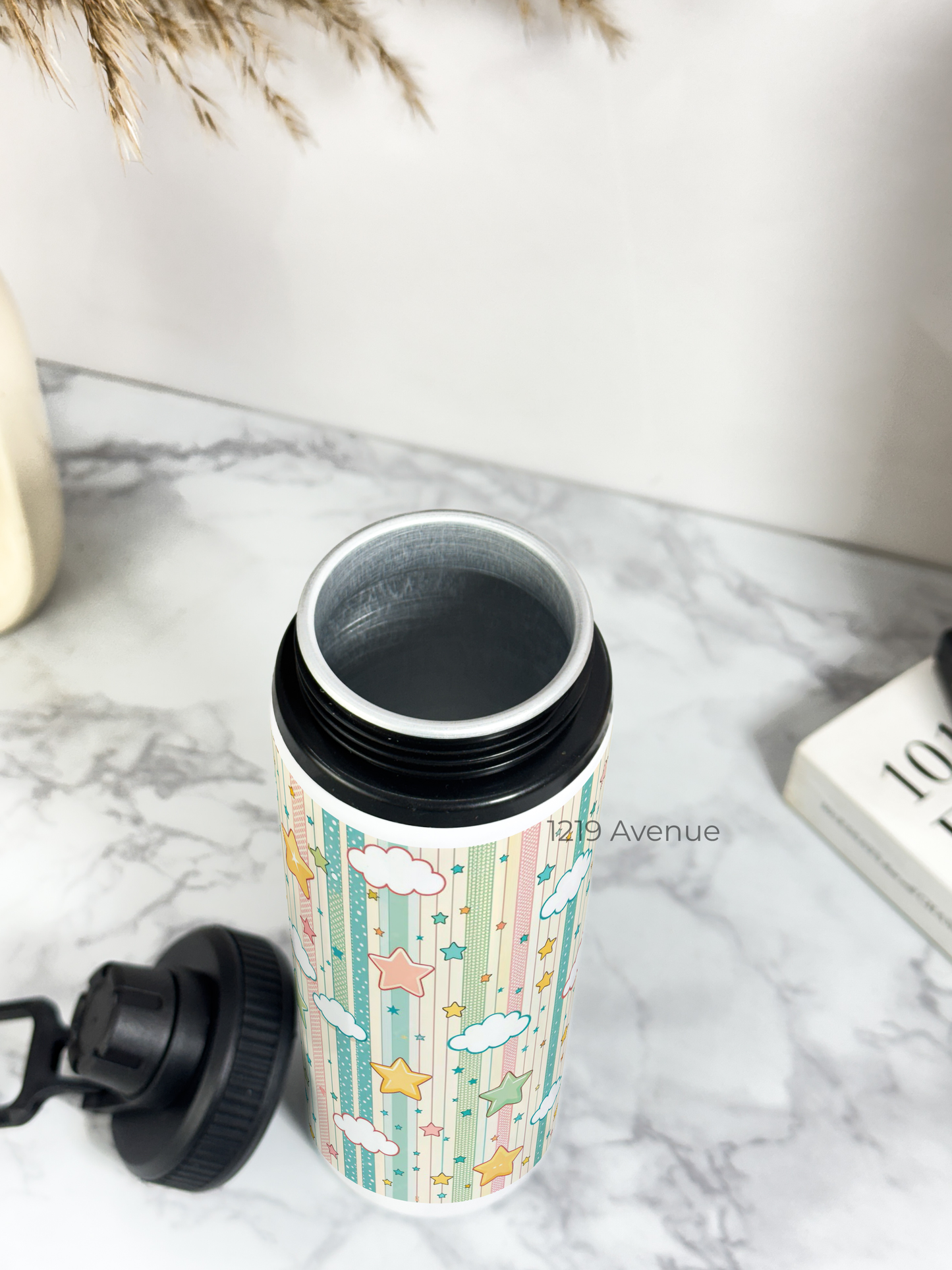 700ml Printed TANK-Sip Water Bottle | Abstract Clouds Star Print | For Office, School, Sports | Sipper Bottle with Carry Hook, Durable & Stylish