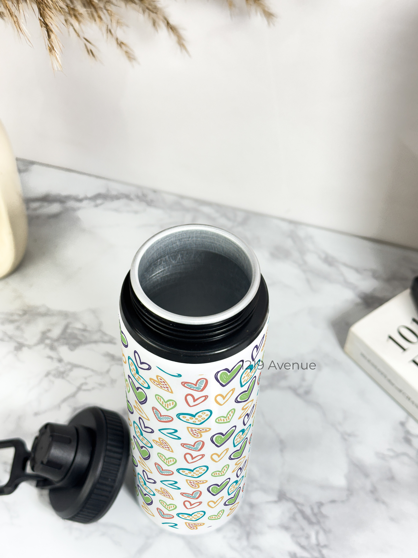 700ml Printed TANK-Sip Water Bottle | Colored Hearts Print | For Office, School, Sports | Sipper Bottle with Carry Hook, Durable & Stylish