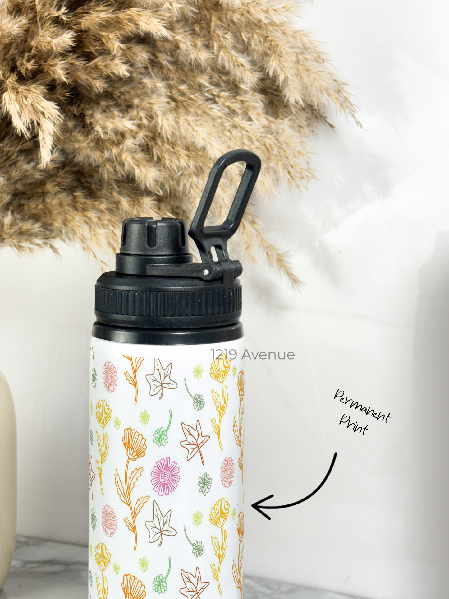 700ml Printed TANK-Sip Water Bottle | Minimal Flower Valley* Print | For Office, School, Sports | Sipper Bottle with Carry Hook, Durable & Stylish