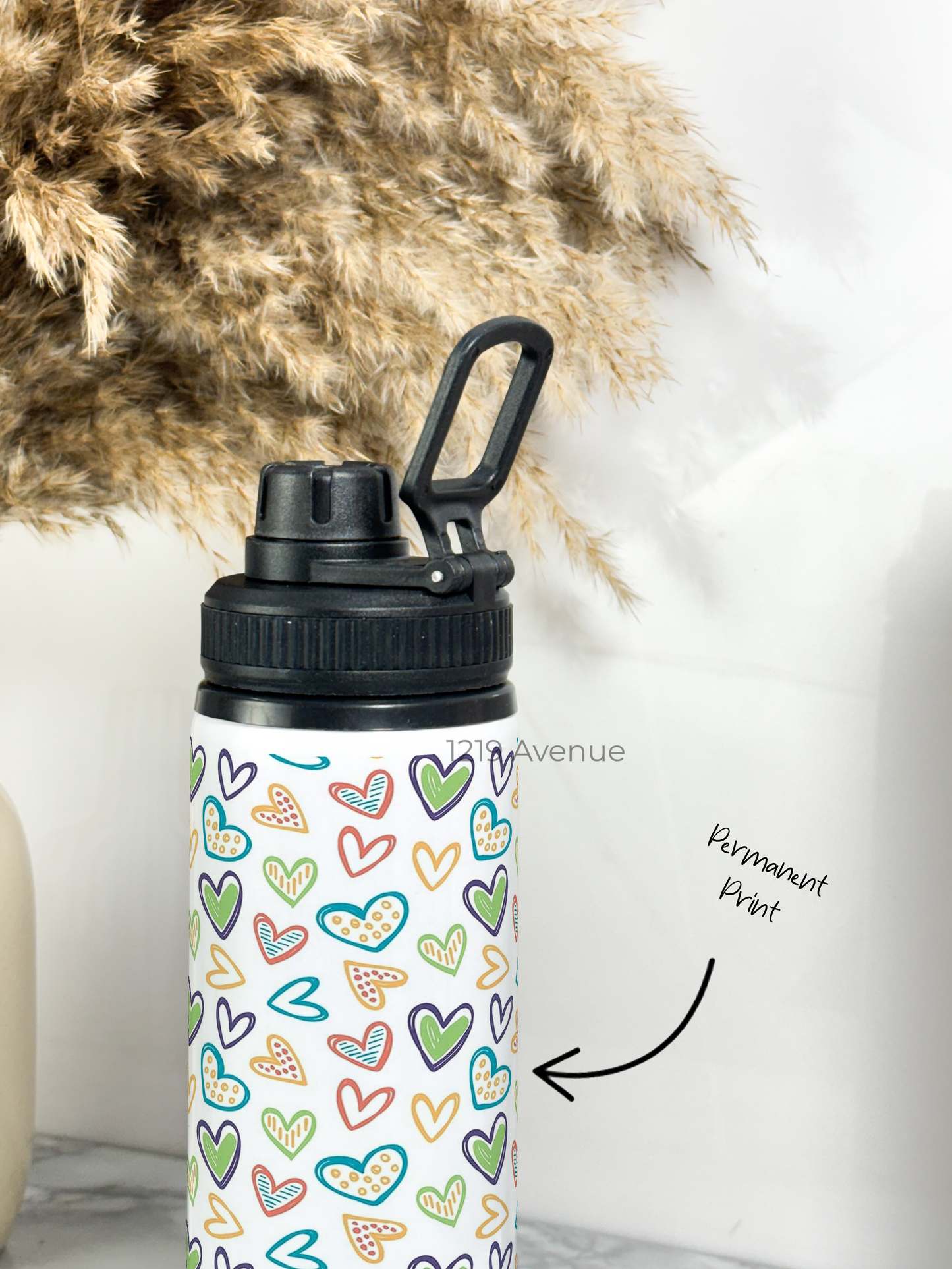 700ml Printed TANK-Sip Water Bottle | Colored Hearts Print | For Office, School, Sports | Sipper Bottle with Carry Hook, Durable & Stylish