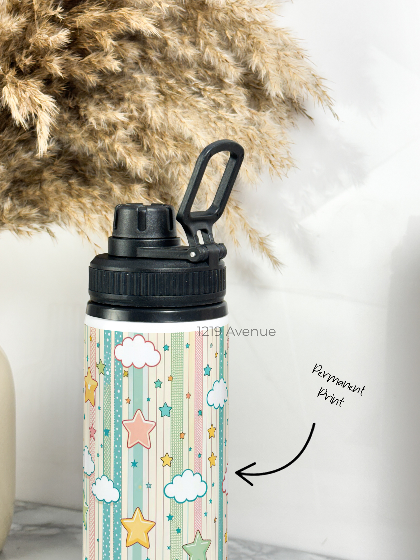 700ml Printed TANK-Sip Water Bottle | Abstract Clouds Star Print | For Office, School, Sports | Sipper Bottle with Carry Hook, Durable & Stylish
