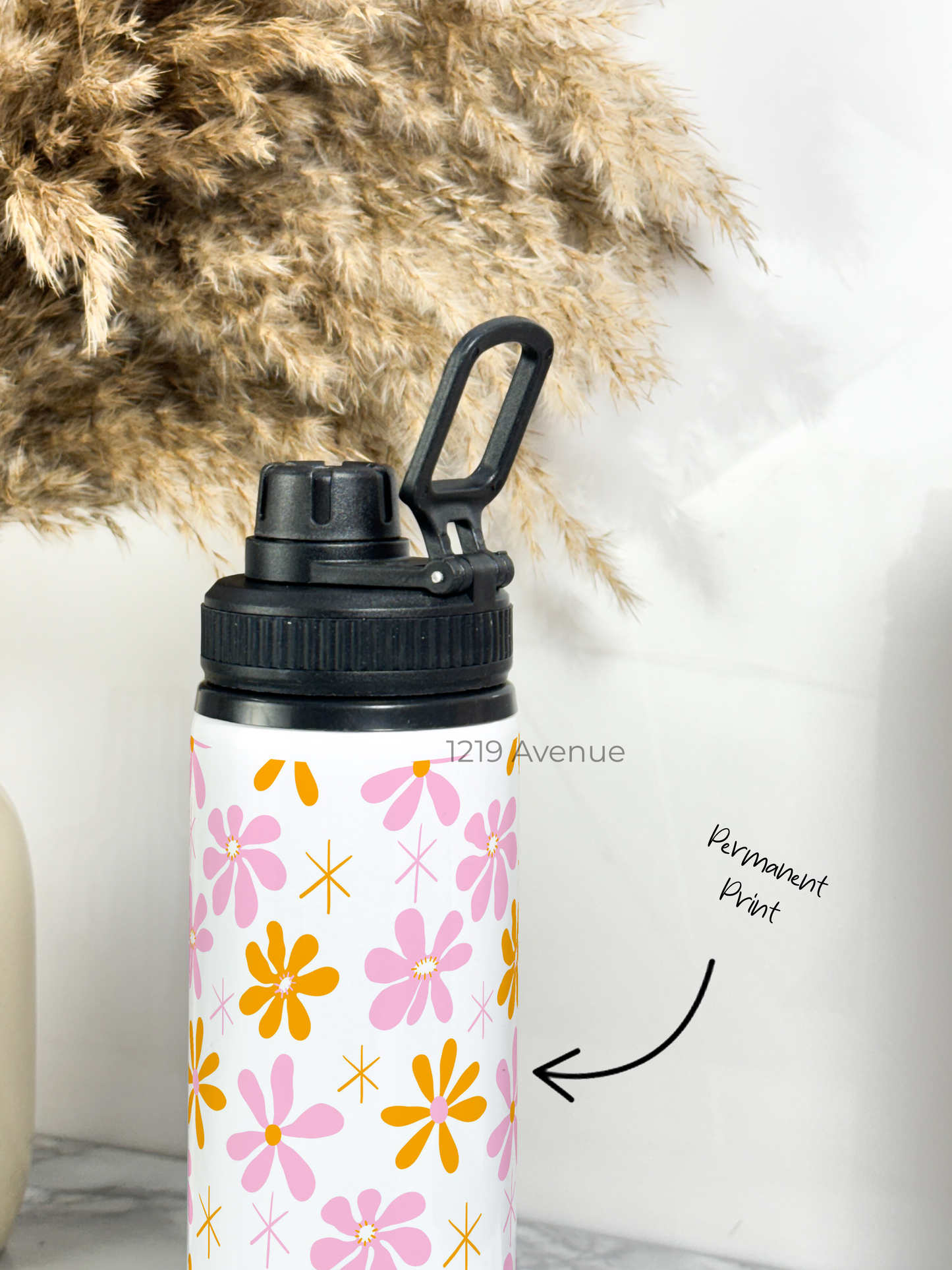 700ml Printed TANK-Sip Water Bottle | Dreamy Flower Valley Print | For Office, School, Sports | Sipper Bottle with Carry Hook, Durable & Stylish