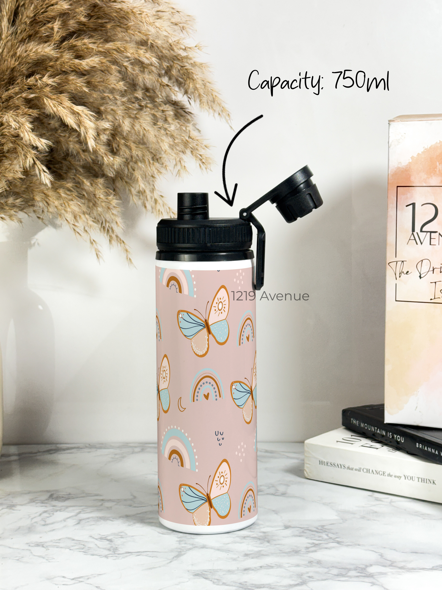 700ml Printed TANK-Sip Water Bottle | Butterfly Abstract Print | For Office, School, Sports | Sipper Bottle with Carry Hook, Durable & Stylish
