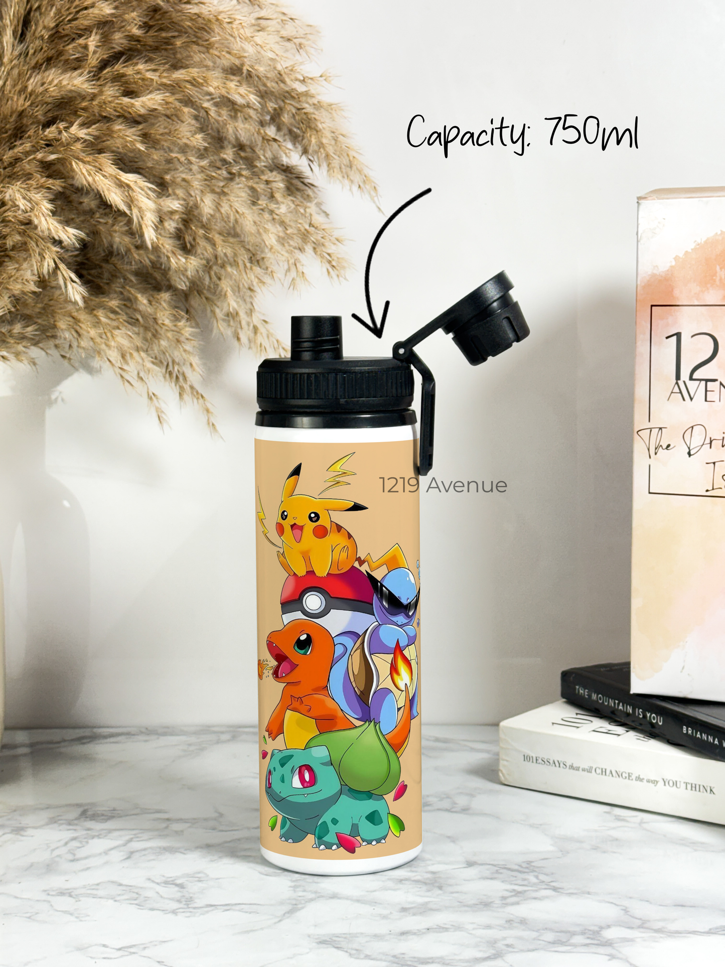 700ml Printed TANK-Sip Water Bottle | Ashy-Pokemon Print | For Office, School, Sports | Sipper Bottle with Carry Hook, Durable & Stylish