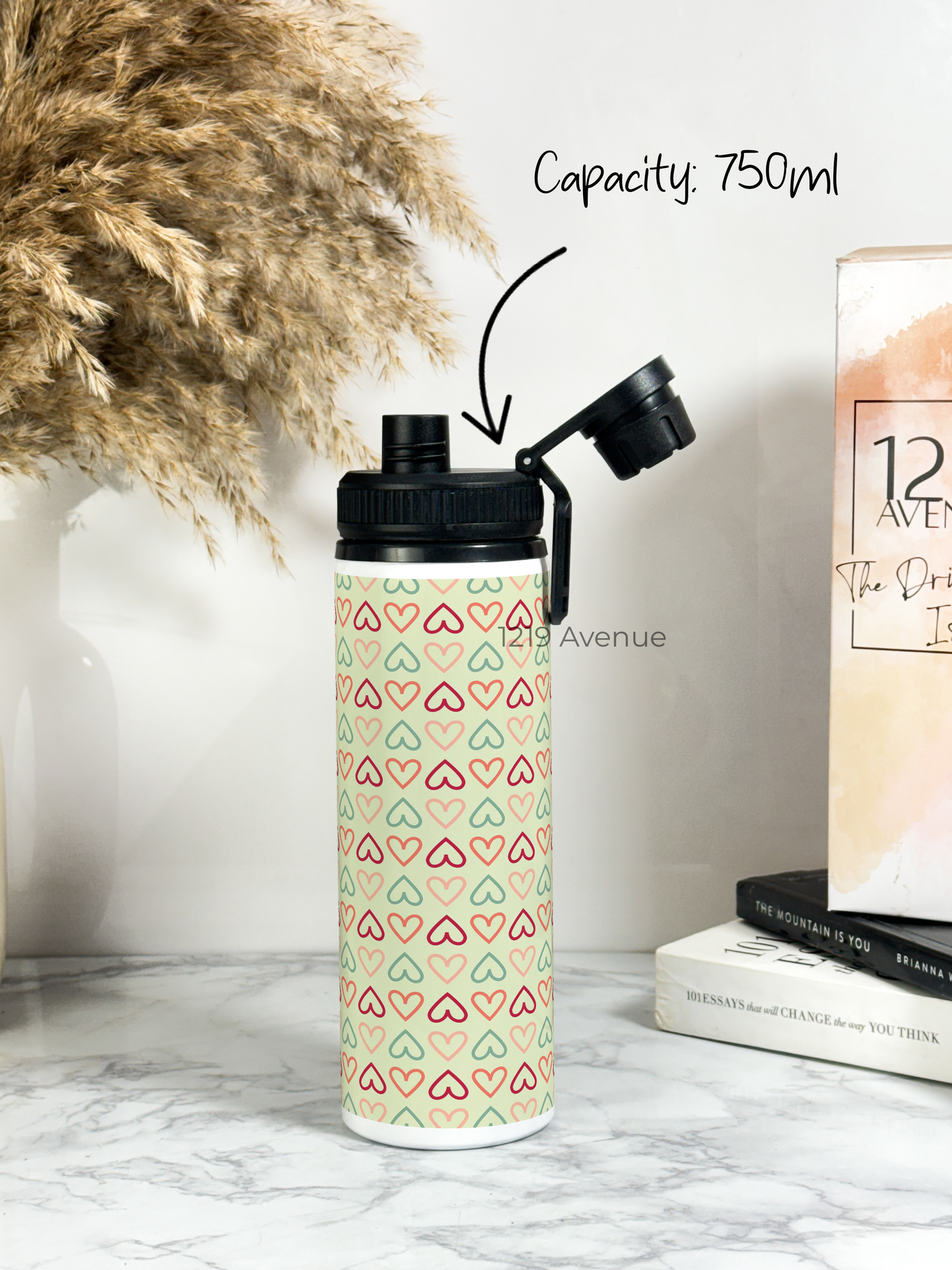 700ml Printed TANK-Sip Water Bottle | Hearts Match* Print | For Office, School, Sports | Sipper Bottle with Carry Hook, Durable & Stylish