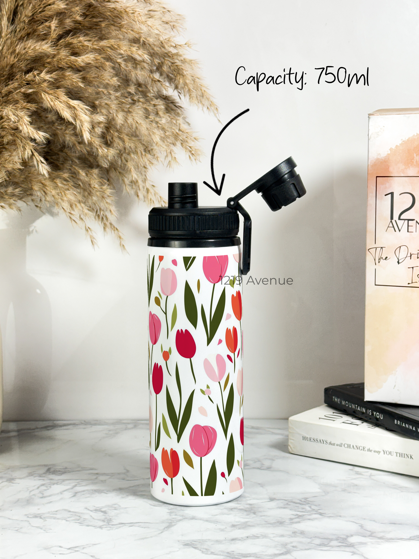 700ml Printed TANK-Sip Water Bottle | Flowers In Garden Print | For Office, School, Sports | Sipper Bottle with Carry Hook, Durable & Stylish