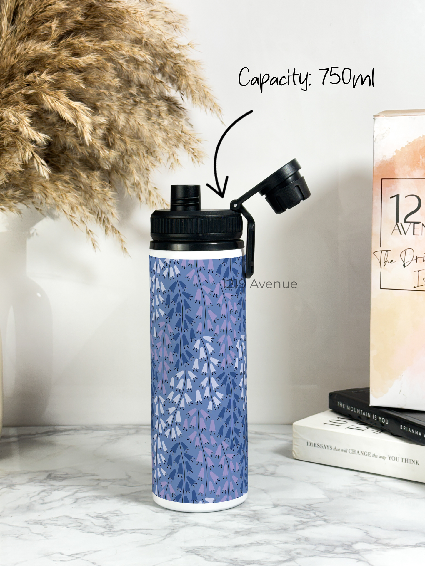 700ml Printed TANK-Sip Water Bottle | Lily Marble Print | For Office, School, Sports | Sipper Bottle with Carry Hook, Durable & Stylish