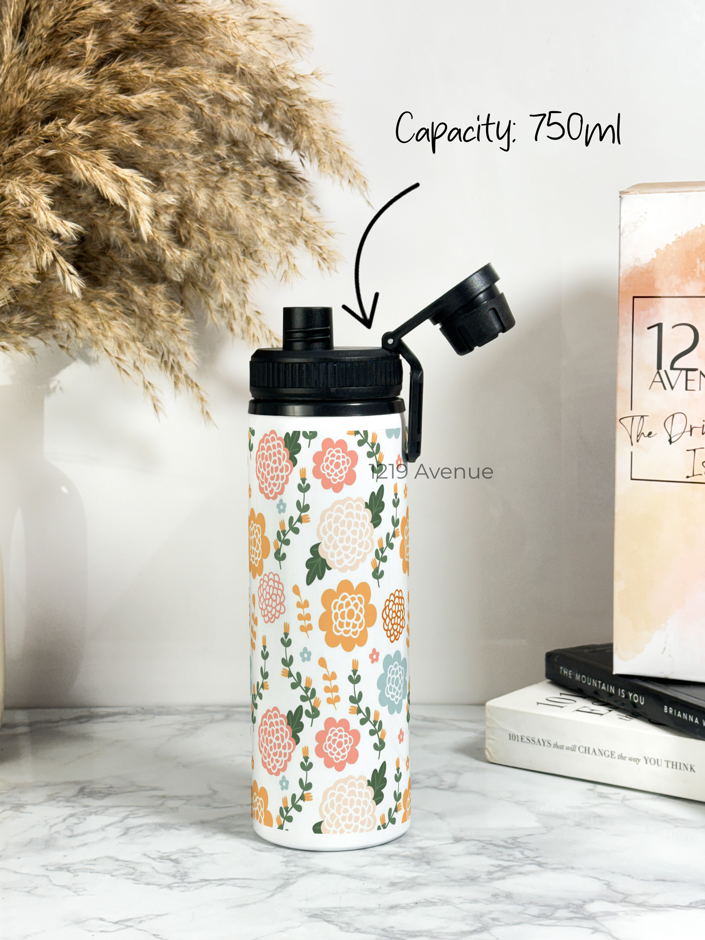 700ml Printed TANK-Sip Water Bottle | Flower Beaut Print | For Office, School, Sports | Sipper Bottle with Carry Hook, Durable & Stylish
