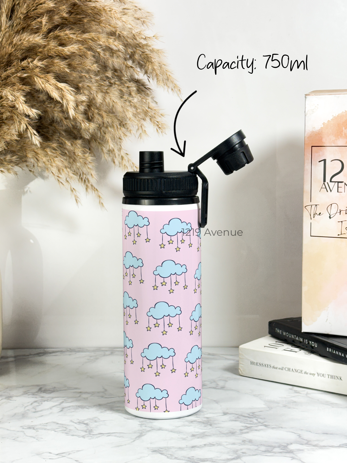 700ml Printed TANK-Sip Water Bottle | Starry Clouds Print | For Office, School, Sports | Sipper Bottle with Carry Hook, Durable & Stylish