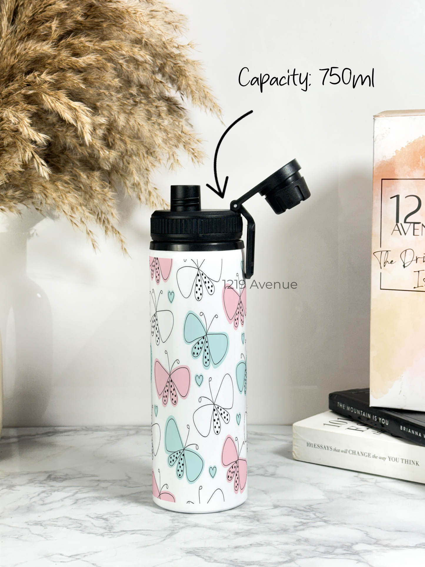 700ml Printed TANK-Sip Water Bottle | Butterfly Beut Print | For Office, School, Sports | Sipper Bottle with Carry Hook, Durable & Stylish