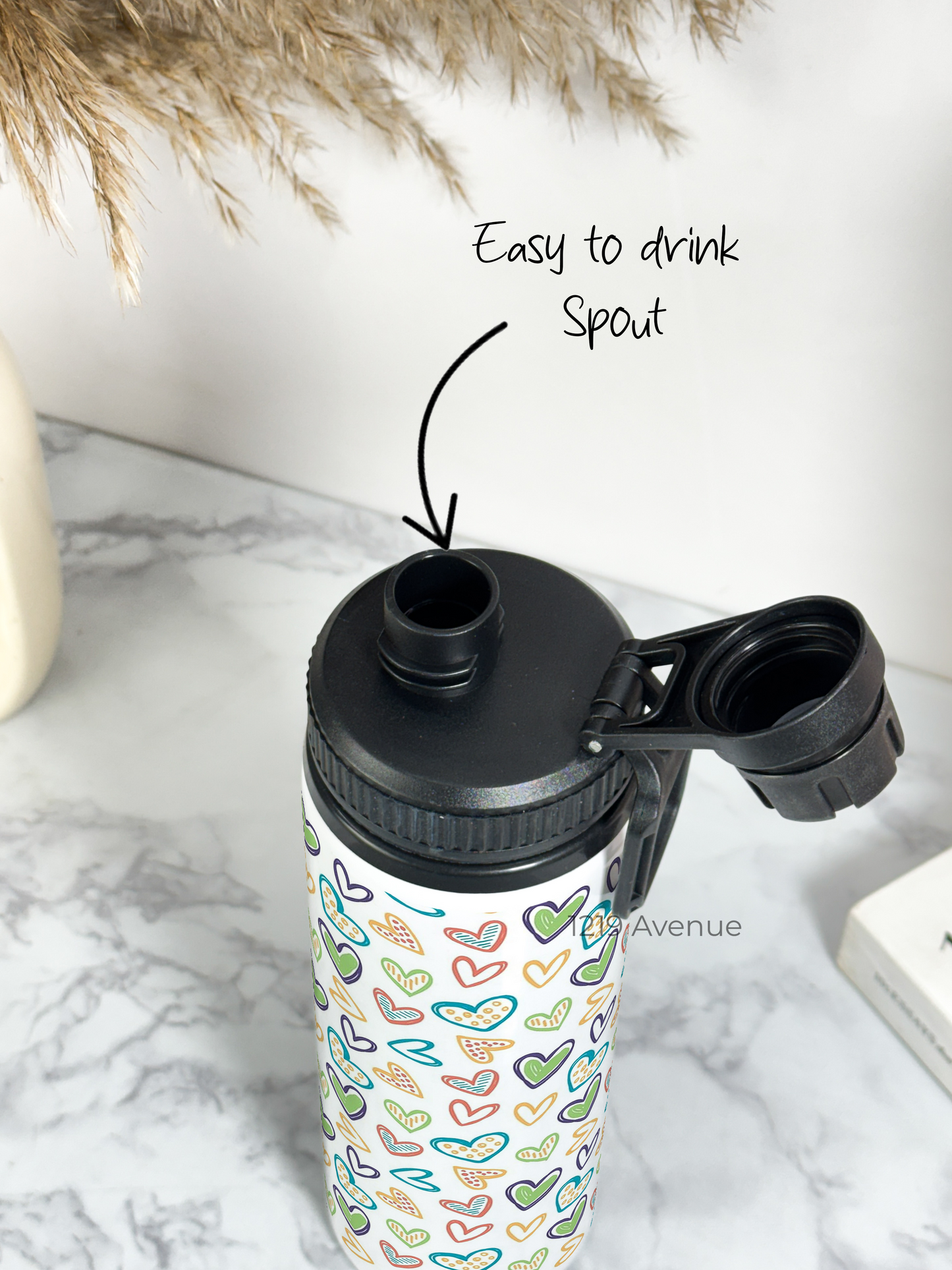 700ml Printed TANK-Sip Water Bottle | Colored Hearts Print | For Office, School, Sports | Sipper Bottle with Carry Hook, Durable & Stylish