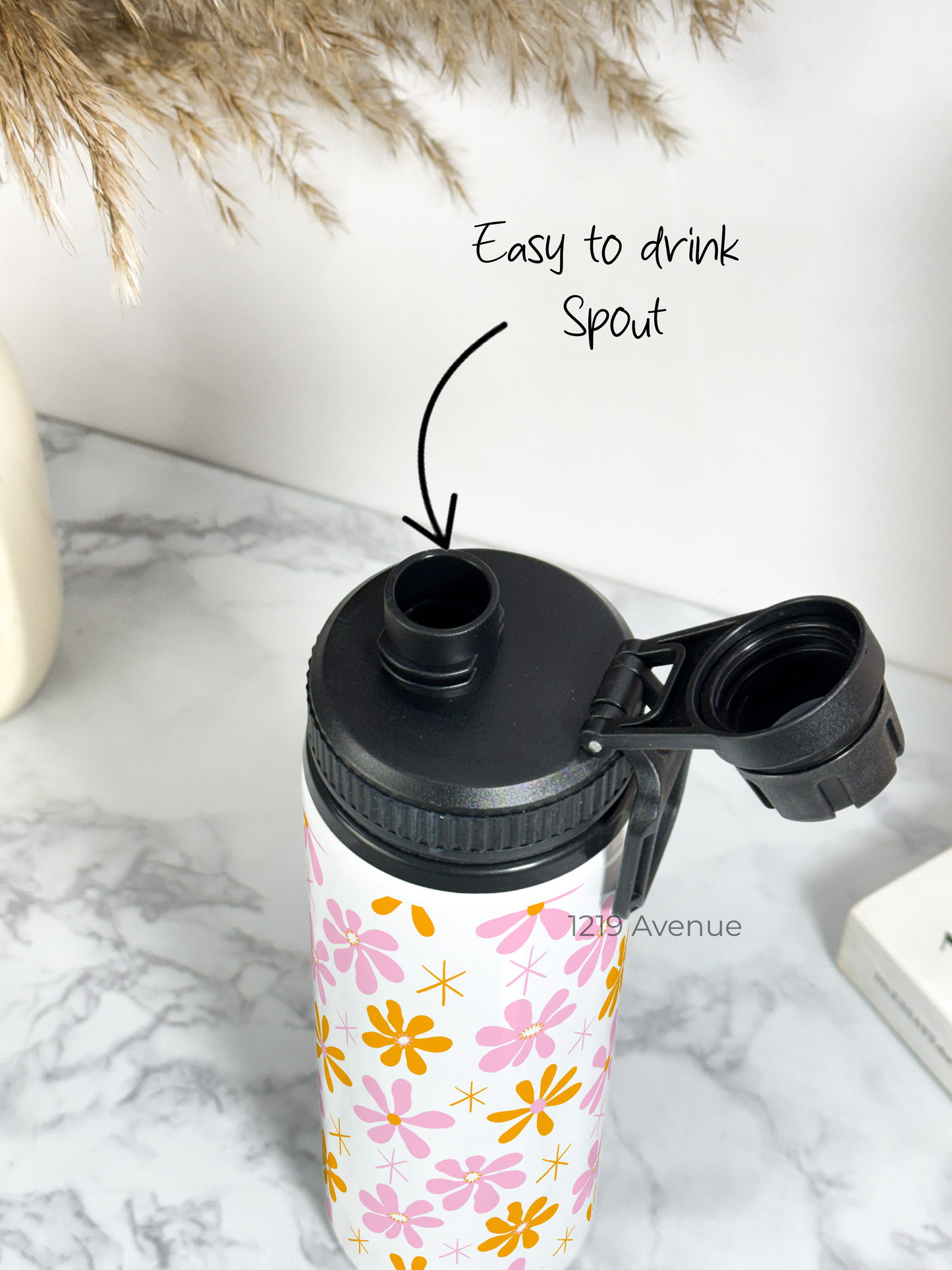 700ml Printed TANK-Sip Water Bottle | Dreamy Flower Valley Print | For Office, School, Sports | Sipper Bottle with Carry Hook, Durable & Stylish