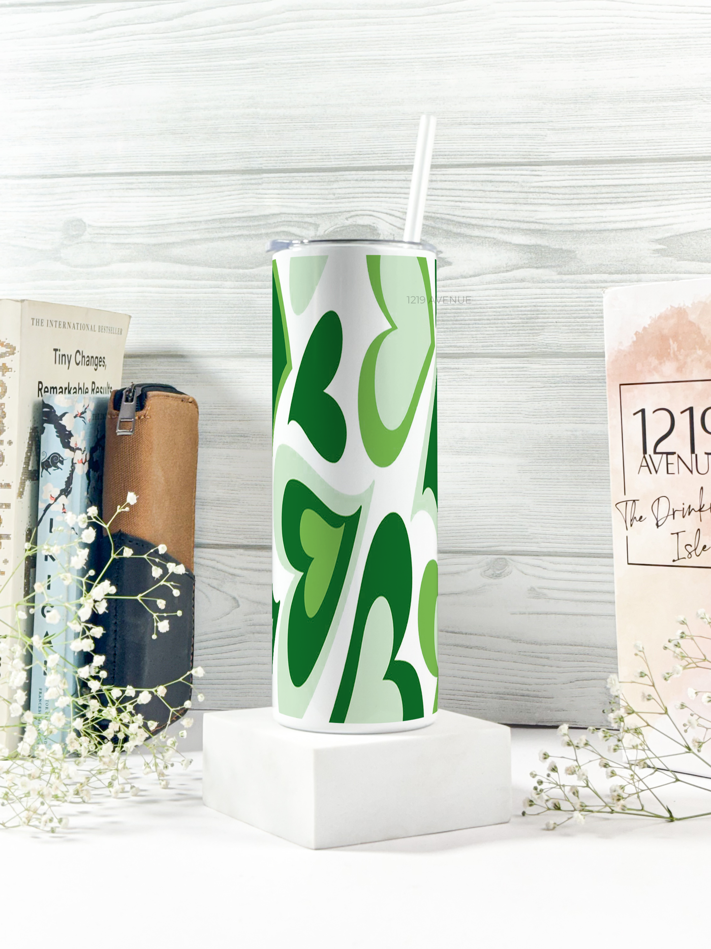 Colossal Tumbler 700ml with Straw | Sage Hearty Swirl Print| Double Walled Insulated Tumbler 7-8 hrs
