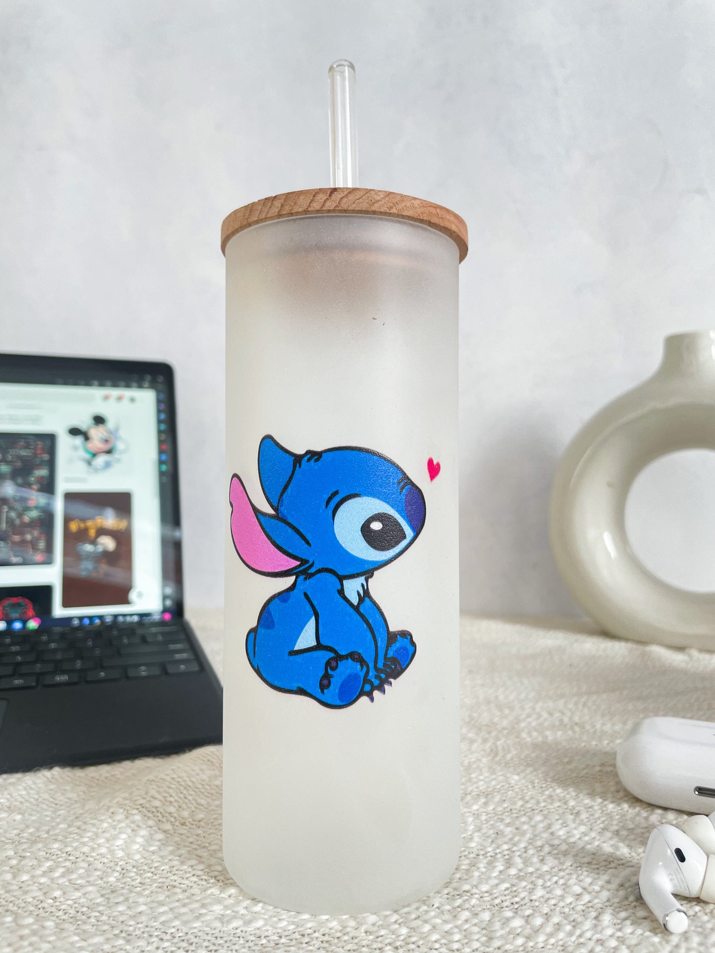 Frosted Grande Sipper 650ml| Stich Print| 20oz Tall Tumbler with lid and straw