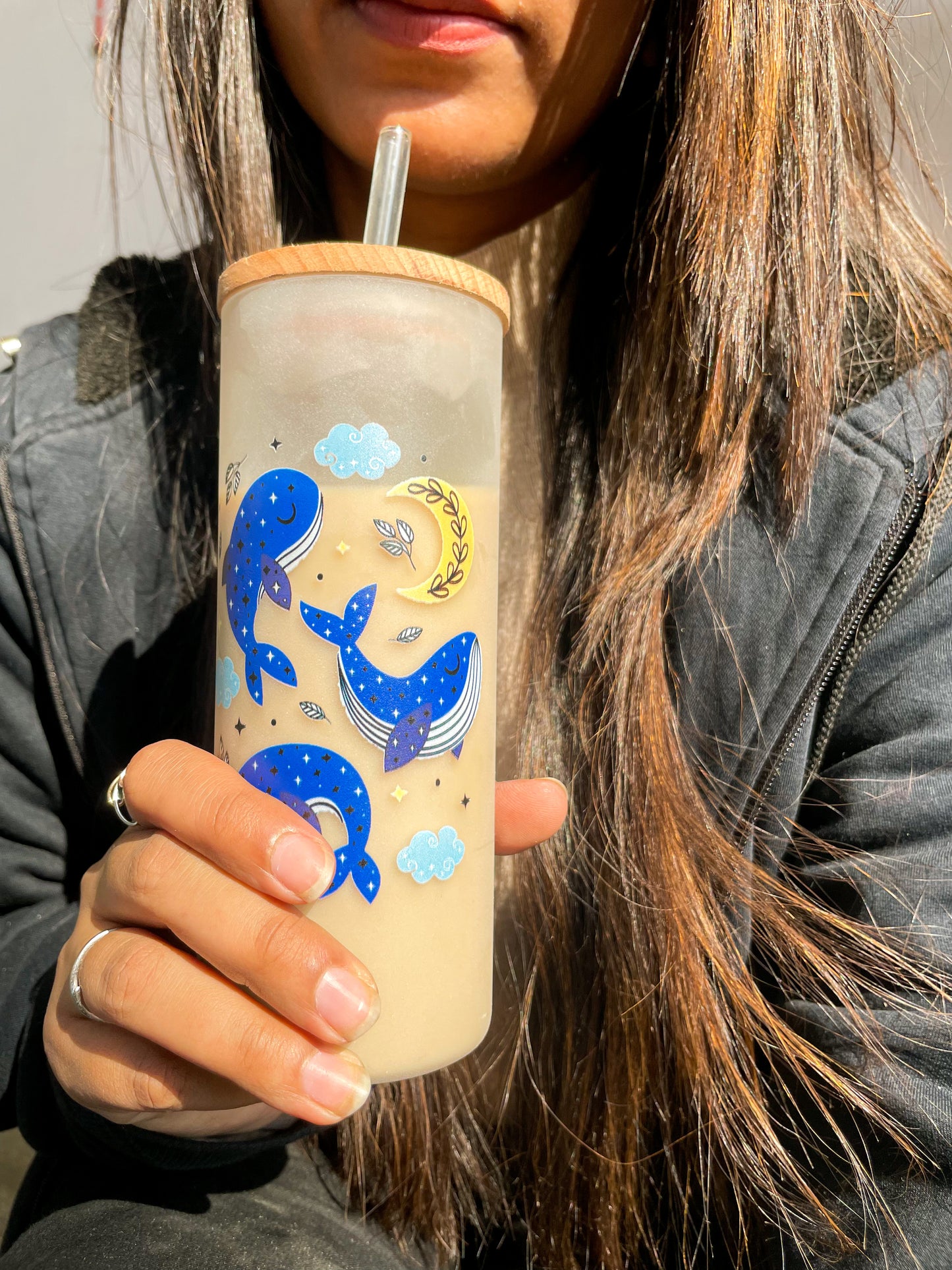 Frosted Grande Sipper 650ml| Over Whaleming Print| 20oz Tall Tumbler with lid and straw