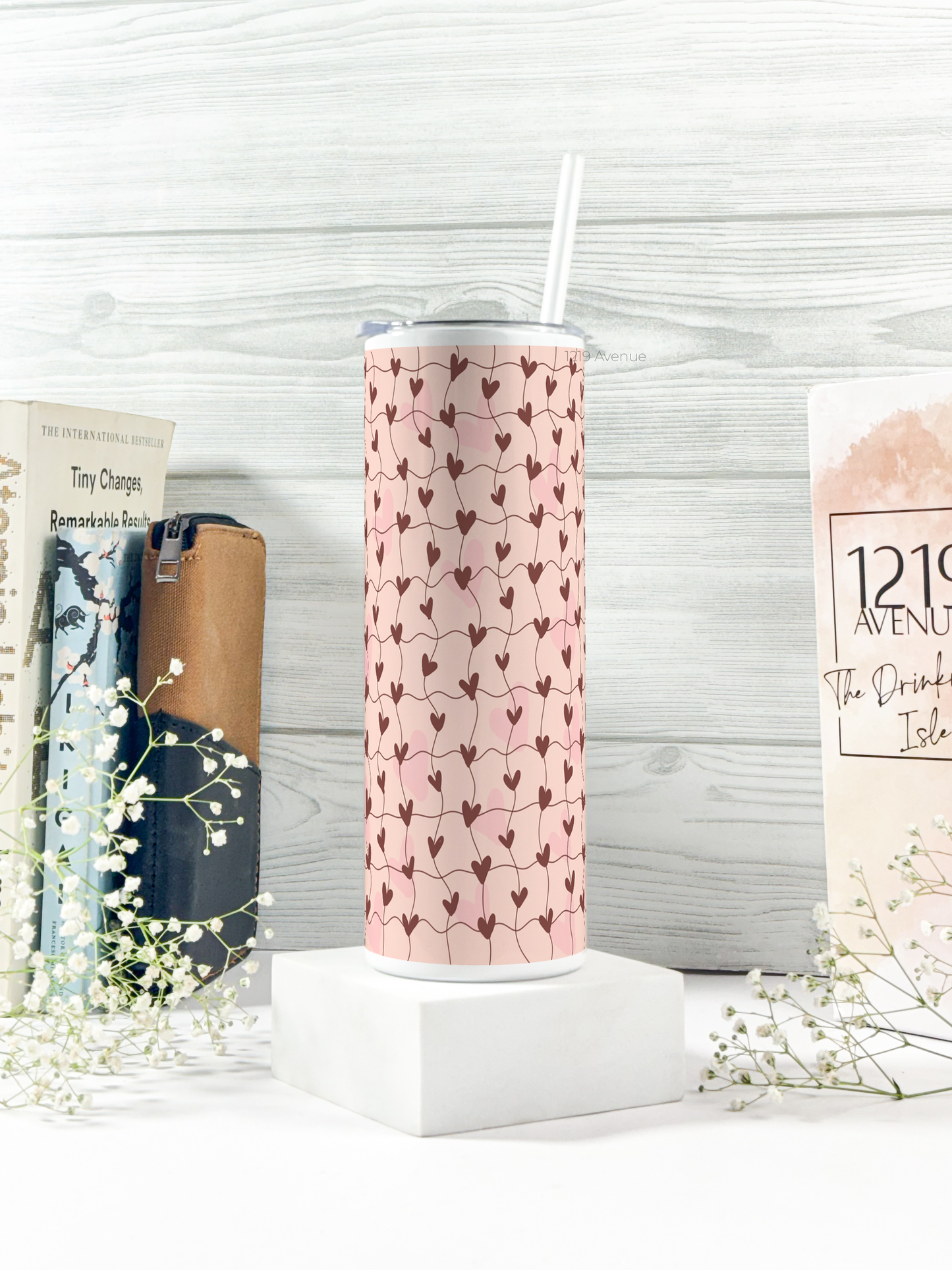 Colossal Tumbler 750ml with Straw |Heart String Print| Double Walled Insulated Tumbler 26oz