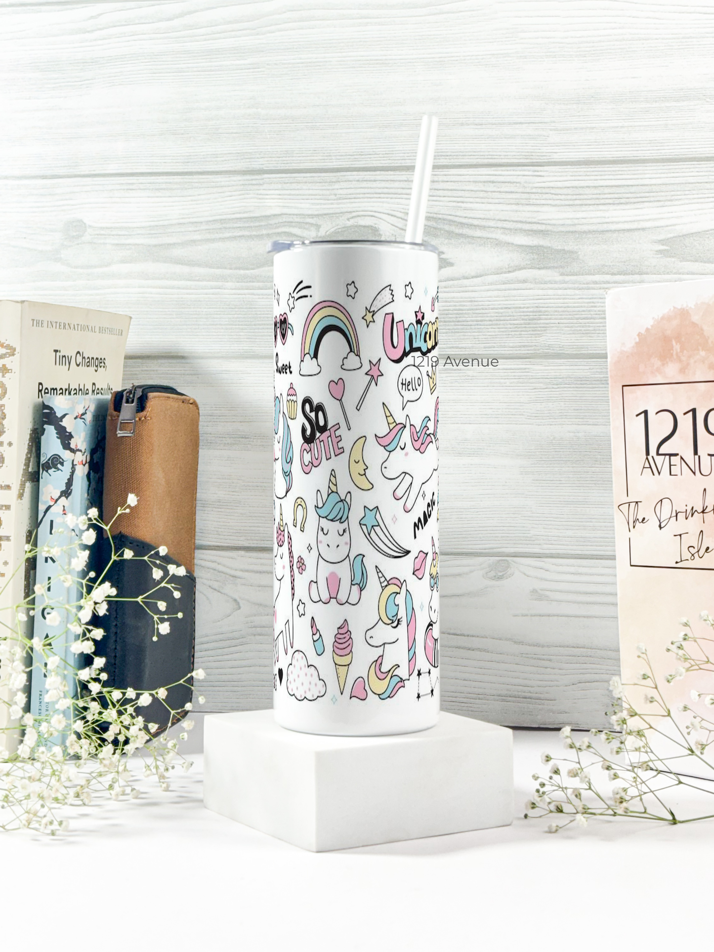 Colossal Tumbler 750ML with straw | Doodly Unicorn Print |Double Walled Insulated Tumbler