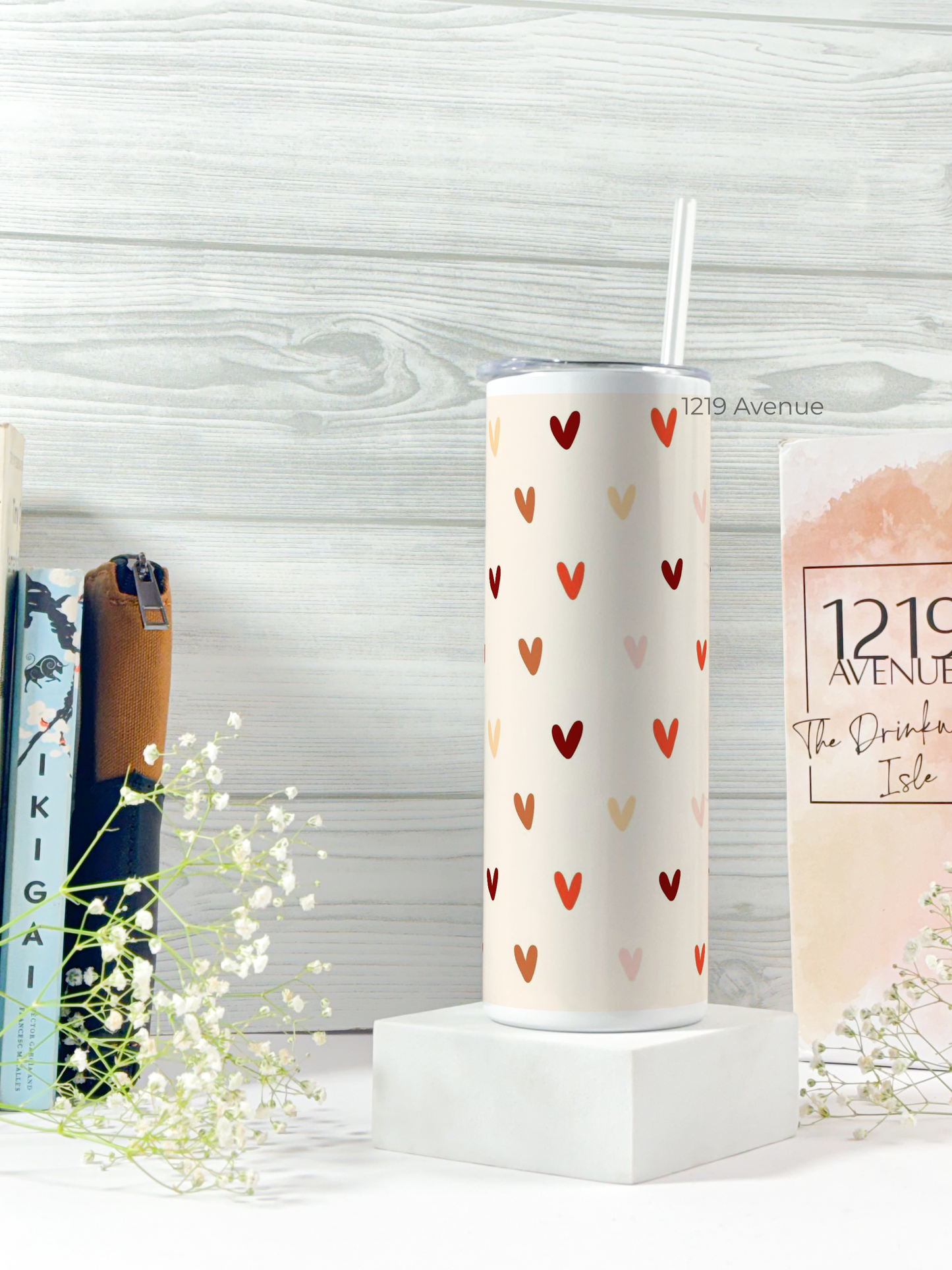 Colossal Tumbler 700ML with Straw| Cherry Hearts Print |Double Walled Insulated Tumbler 7-8 hrs