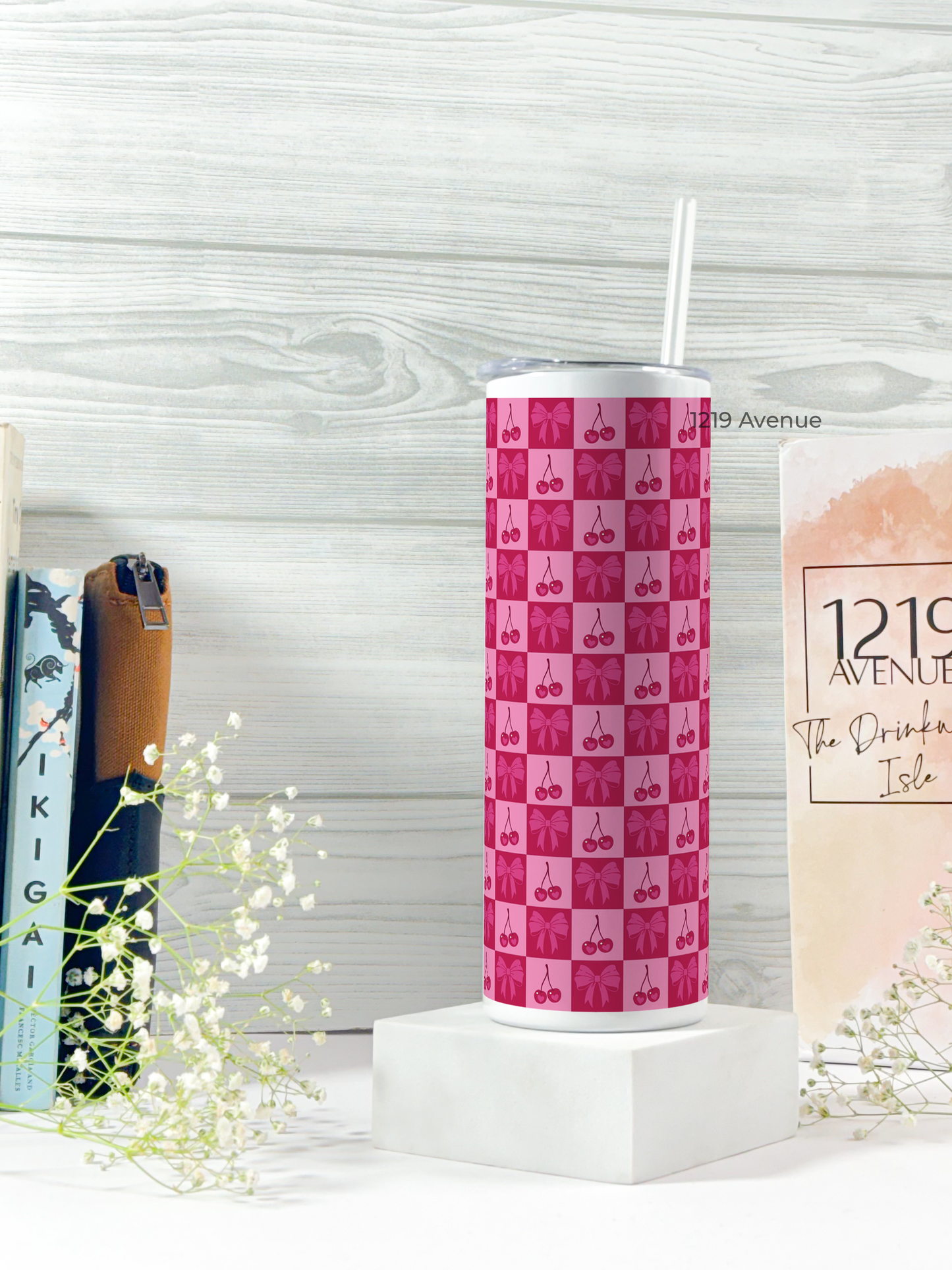 Colossal Tumbler 700ML with Straw | Cherry Print |Double Walled Insulated Tumbler 7-8 hrs