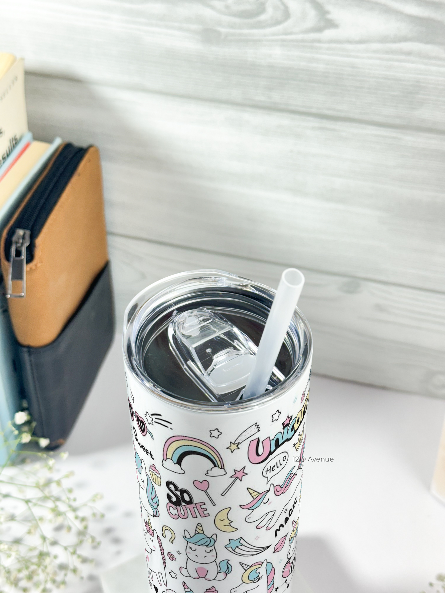Colossal Tumbler 750ML with straw | Doodly Unicorn Print |Double Walled Insulated Tumbler