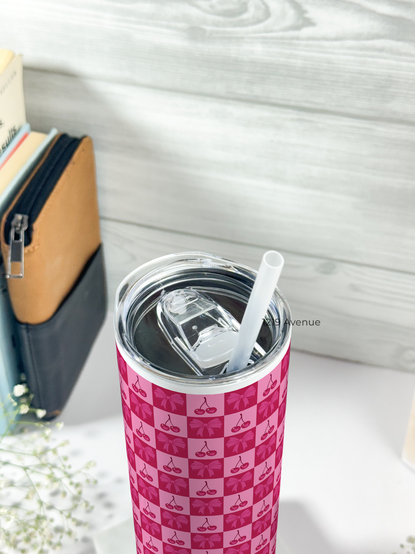 Colossal Tumbler 700ML with Straw | Cherry Print |Double Walled Insulated Tumbler 7-8 hrs