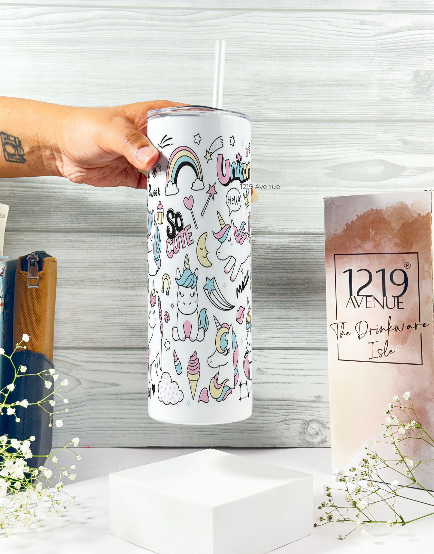 Colossal Tumbler 750ML with straw | Doodly Unicorn Print |Double Walled Insulated Tumbler