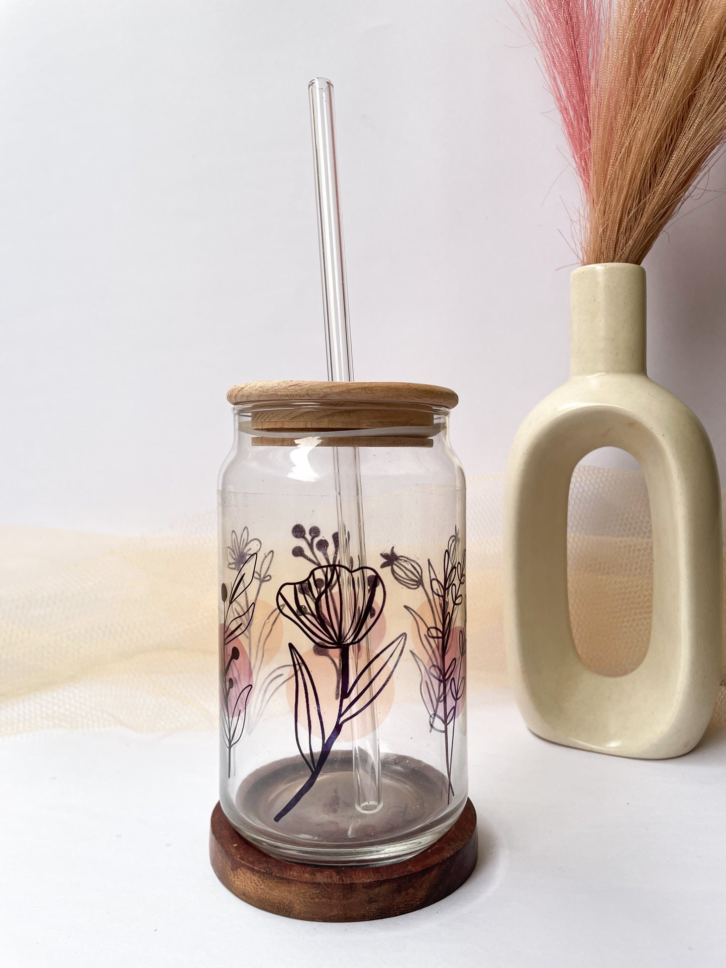 Can Shaped Sipper 500ml| Minimal Fleur Print | 18oz Can Tumbler with lid, straw and coaster.