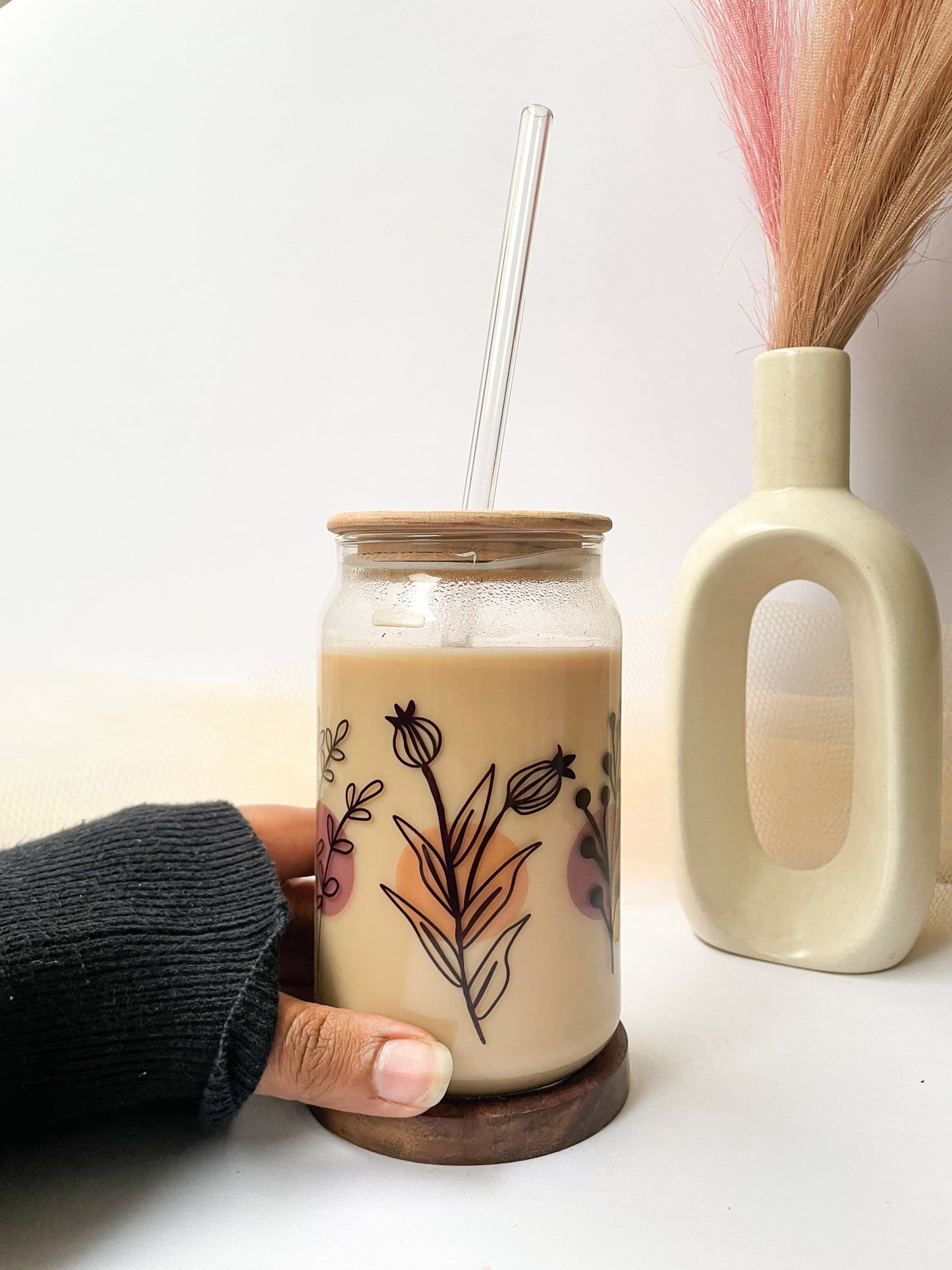 Can Shaped Sipper 500ml| Minimal Fleur Print | 18oz Can Tumbler with lid, straw and coaster.