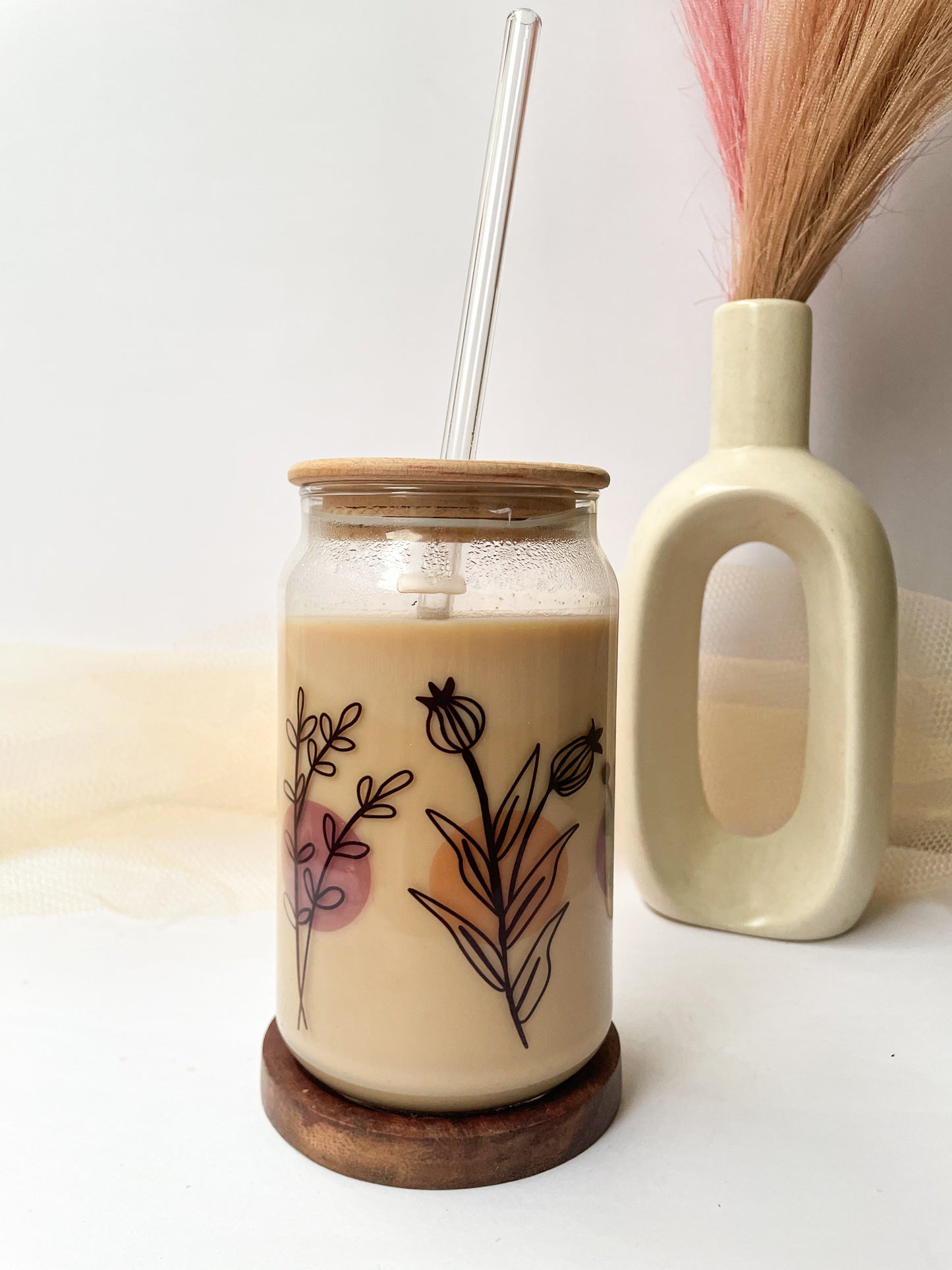 Can Shaped Sipper 500ml| Minimal Fleur Print | 18oz Can Tumbler with lid, straw and coaster.