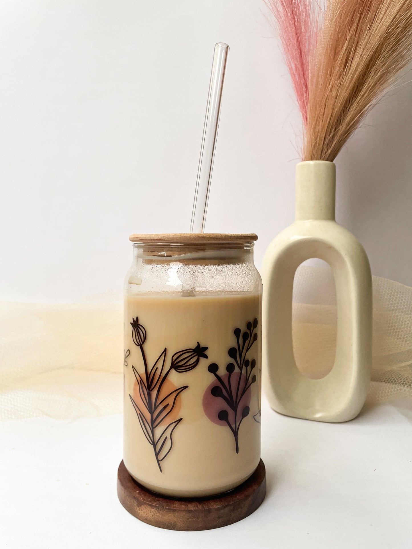 Can Shaped Sipper 500ml| Minimal Fleur Print | 18oz Can Tumbler with lid, straw and coaster.