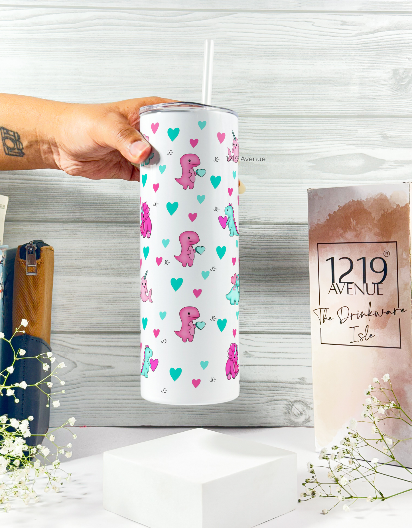 Colossal Tumbler 750ML with straw| Dino Doodle Print |Double Walled Insulated Tumbler