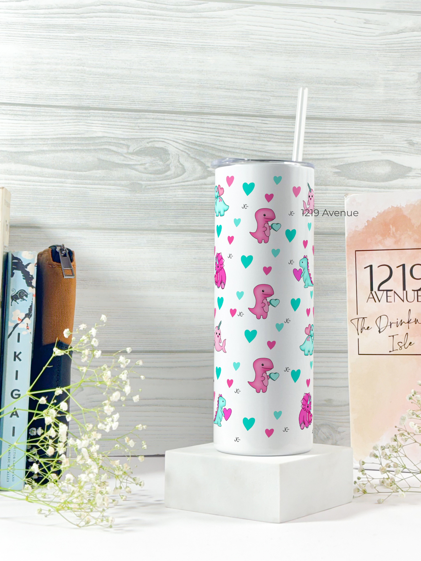 Colossal Tumbler 750ML with straw| Dino Doodle Print |Double Walled Insulated Tumbler