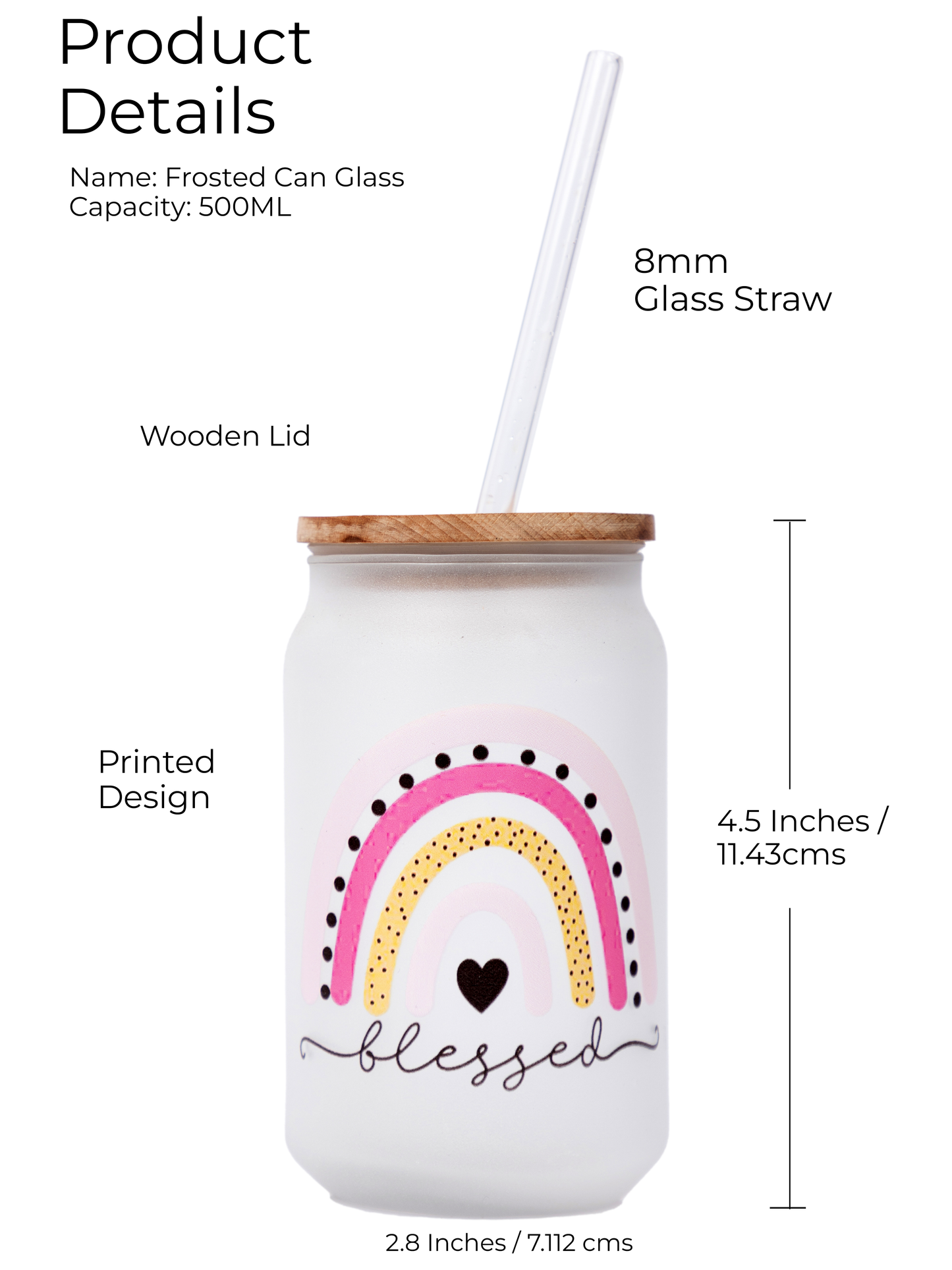 Frosted Can Shaped Sipper 500ml |Blessed Print| 17oz Can Tumbler with Straw and Lid