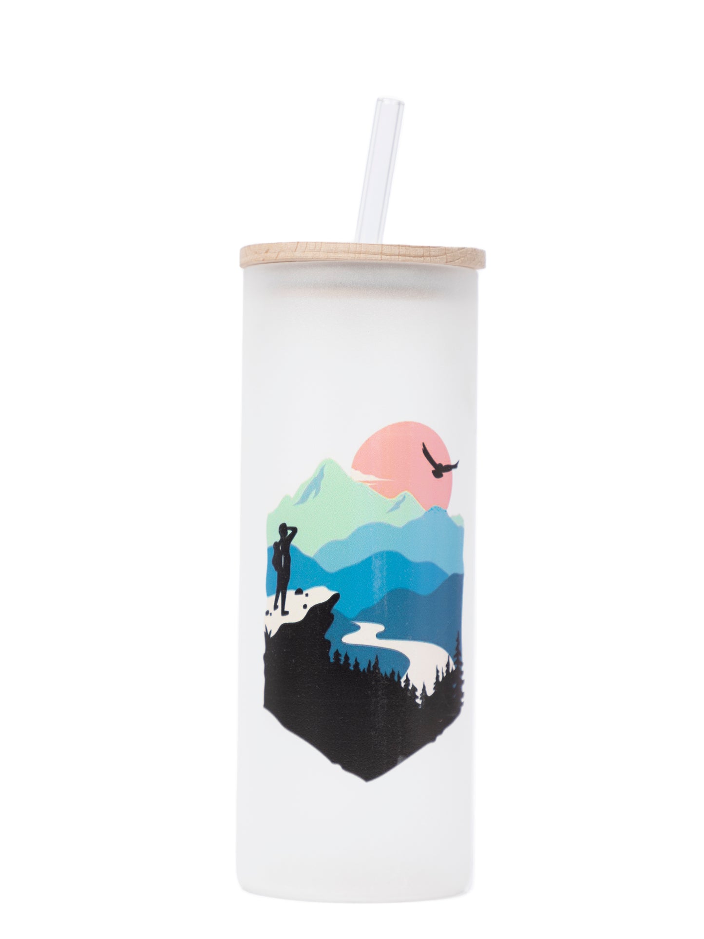 Frosted Grande Sipper 650ml| Heart In Mountain Print| 20oz Tall Tumbler with Straw and Lid