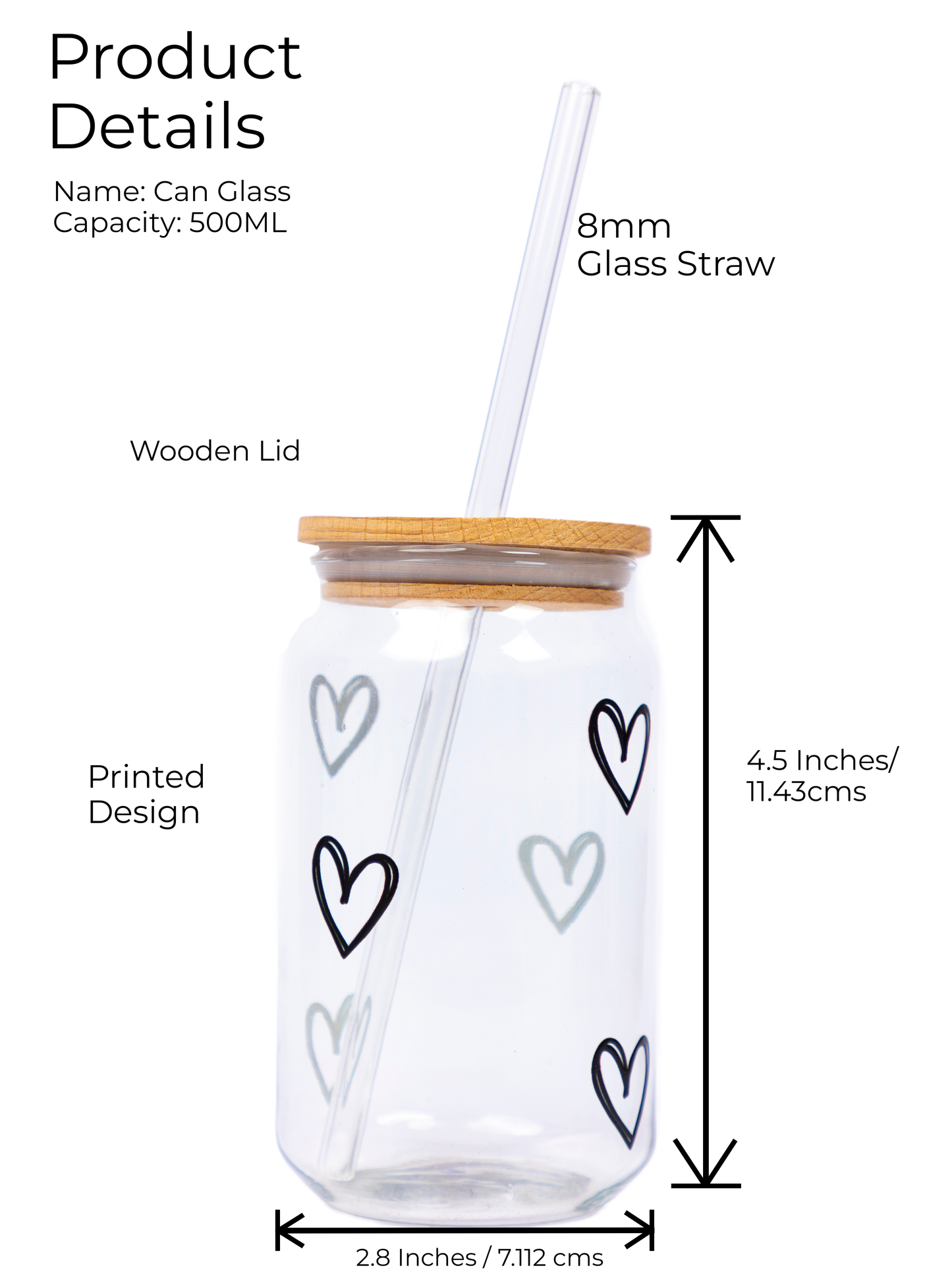 Can Shaped Sipper 500ml| Scribbled Heart | 18oz Can Tumbler with lid, straw and coaster.