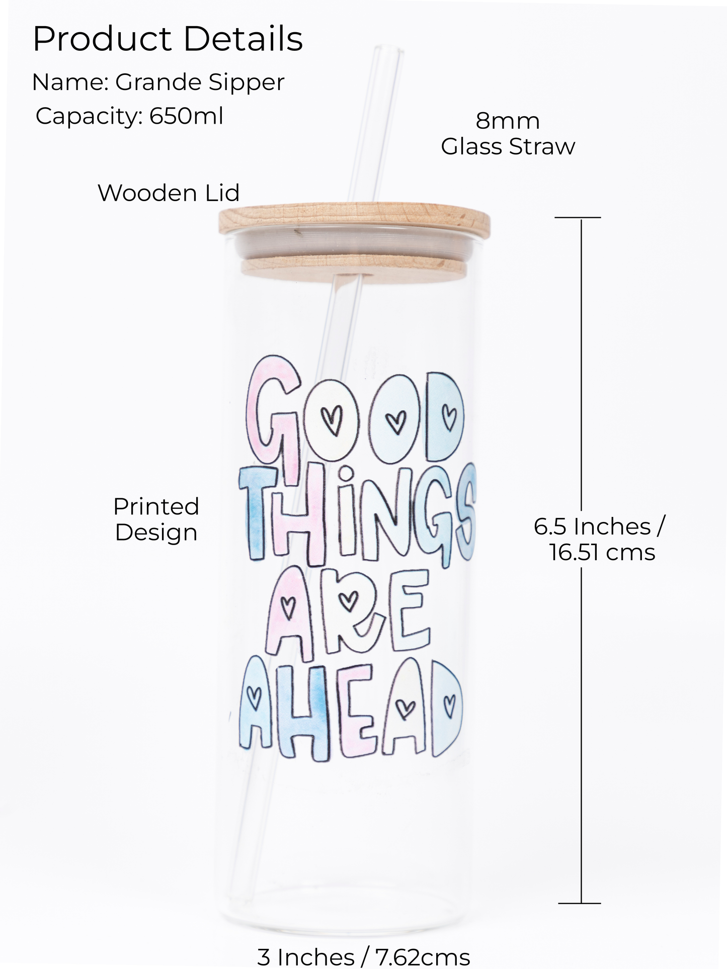 Grande Sipper 650ml| Good Things Are Ahead Print| 22 oz Coffee Tumbler with Straw and Lid