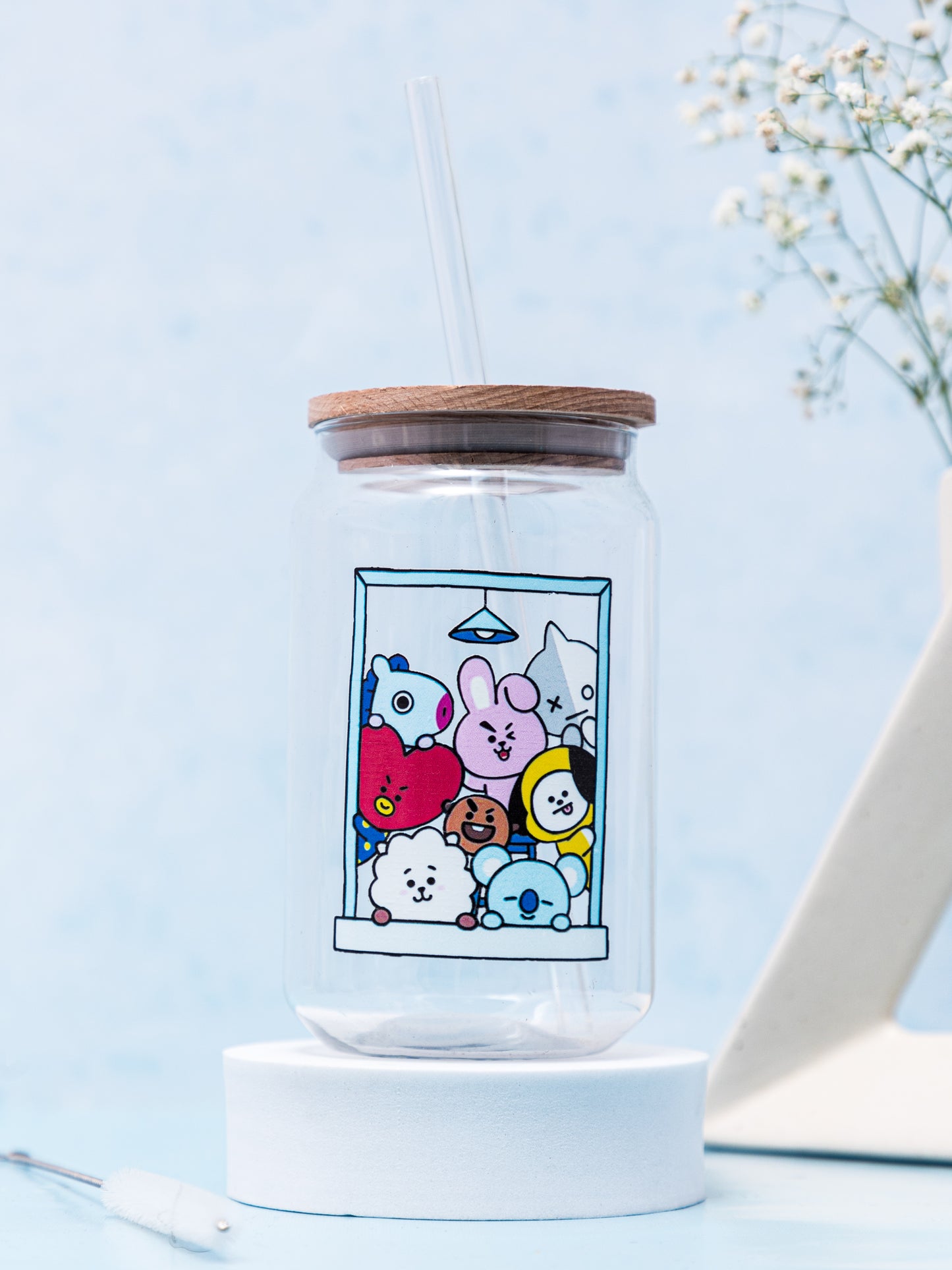 Can Shaped Sipper 500ml| BTS Frame Print | 18oz Can Tumbler with lid, straw and coaster.
