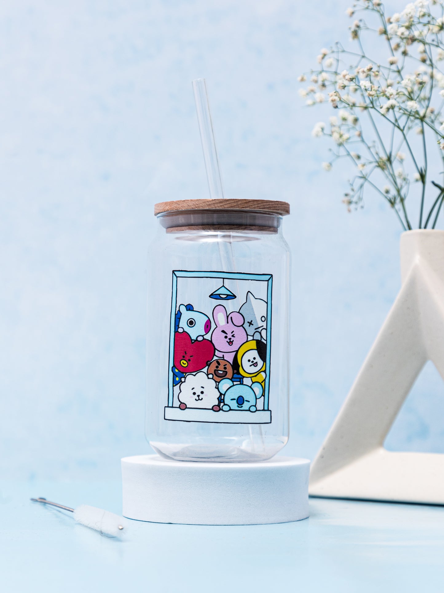 Can Shaped Sipper 500ml| BTS Frame Print | 18oz Can Tumbler with lid, straw and coaster.