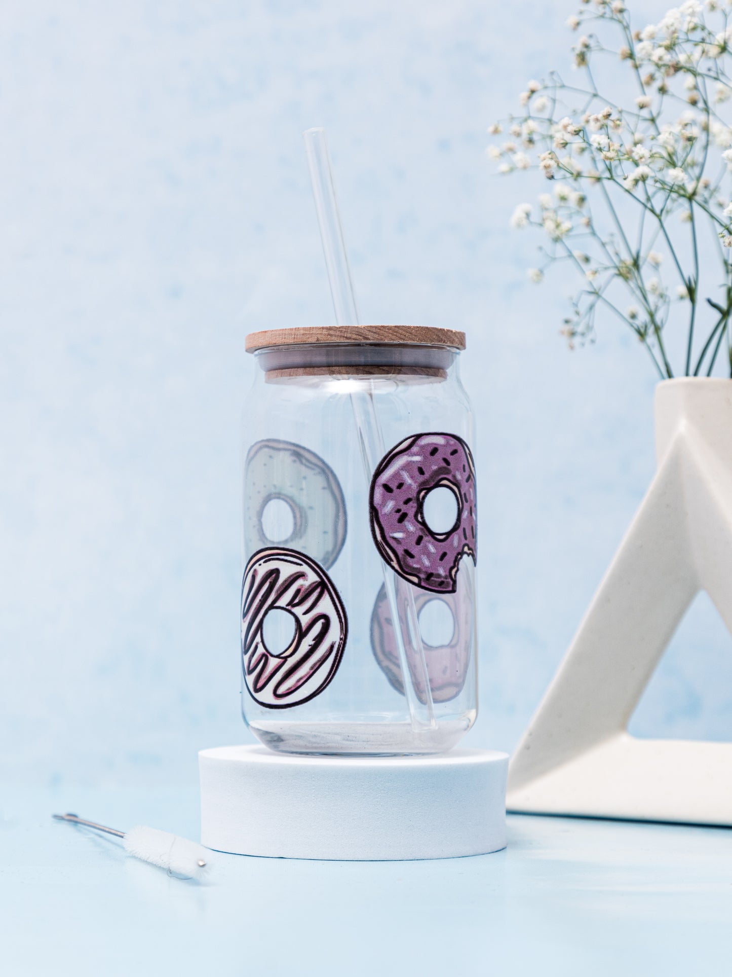 Can Shaped Sipper 500ml| Donuts All Over Print | 18oz Can Tumbler with lid, straw and coaster.