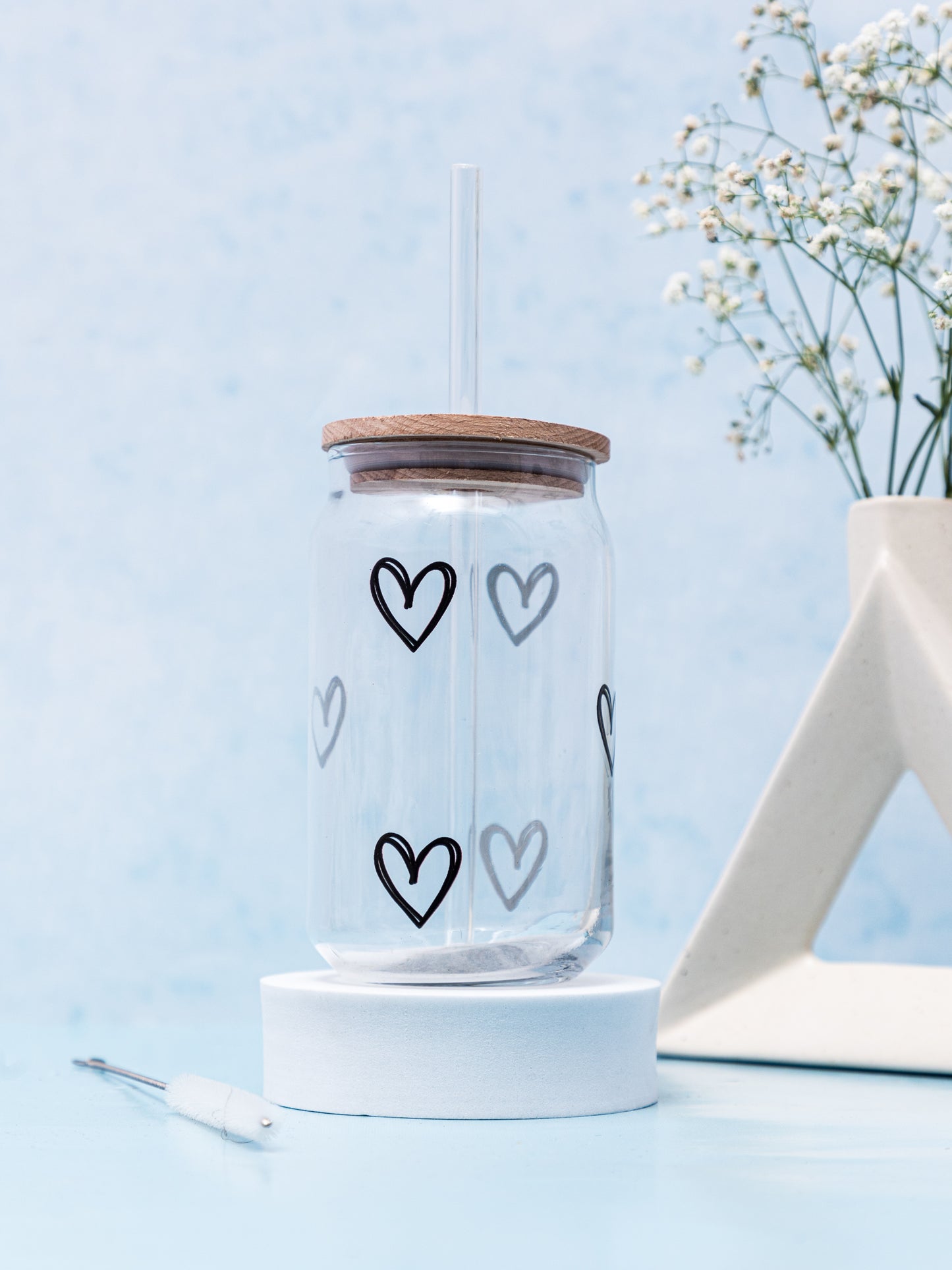 Can Shaped Sipper 500ml| Scribbled Heart | 18oz Can Tumbler with lid, straw and coaster.